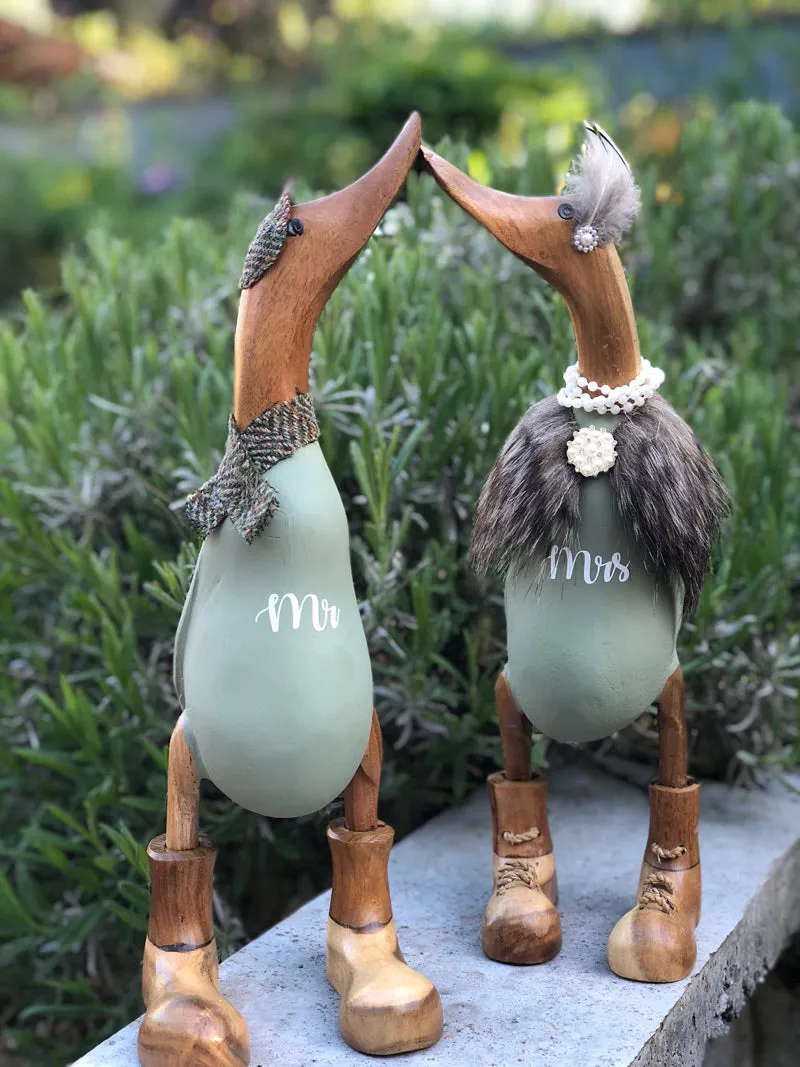 Mr and Mrs Duck - Decorated Wooden Duck in Boots by Mrs H the Duck Lady