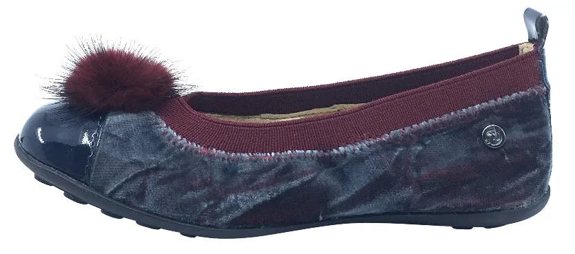 Naturino Girl's Faux Fur Pom Pom Slip-On Ballet Flat, Grey Multi Velvet