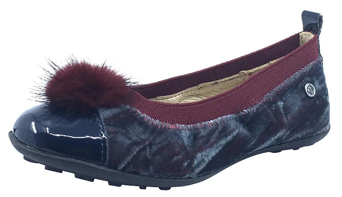 Naturino Girl's Faux Fur Pom Pom Slip-On Ballet Flat, Grey Multi Velvet