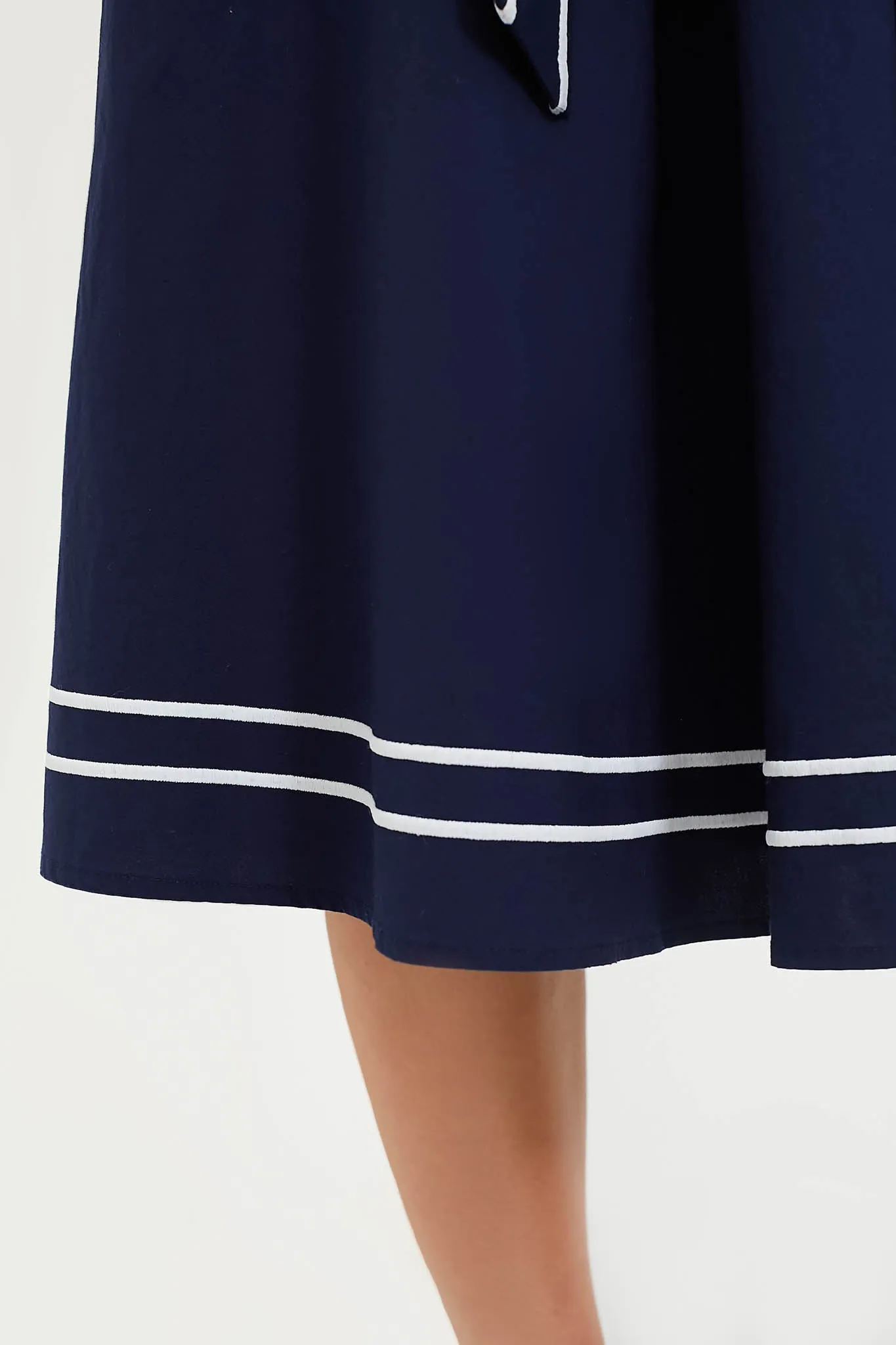 Nautical Navy Poplin Rib Midi Dress