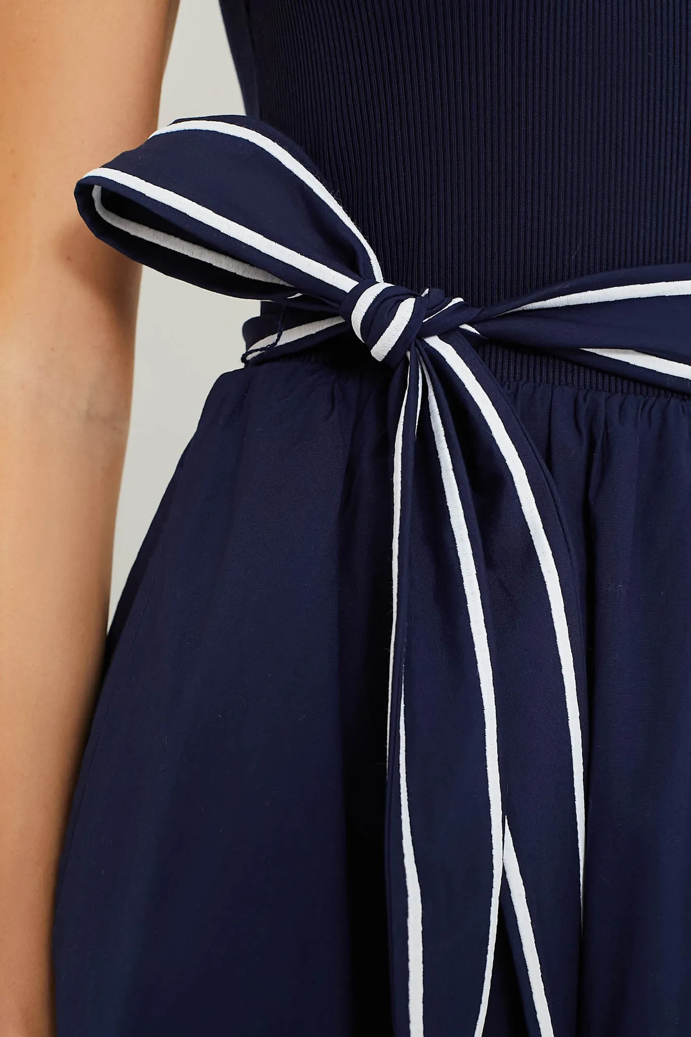 Nautical Navy Poplin Rib Midi Dress