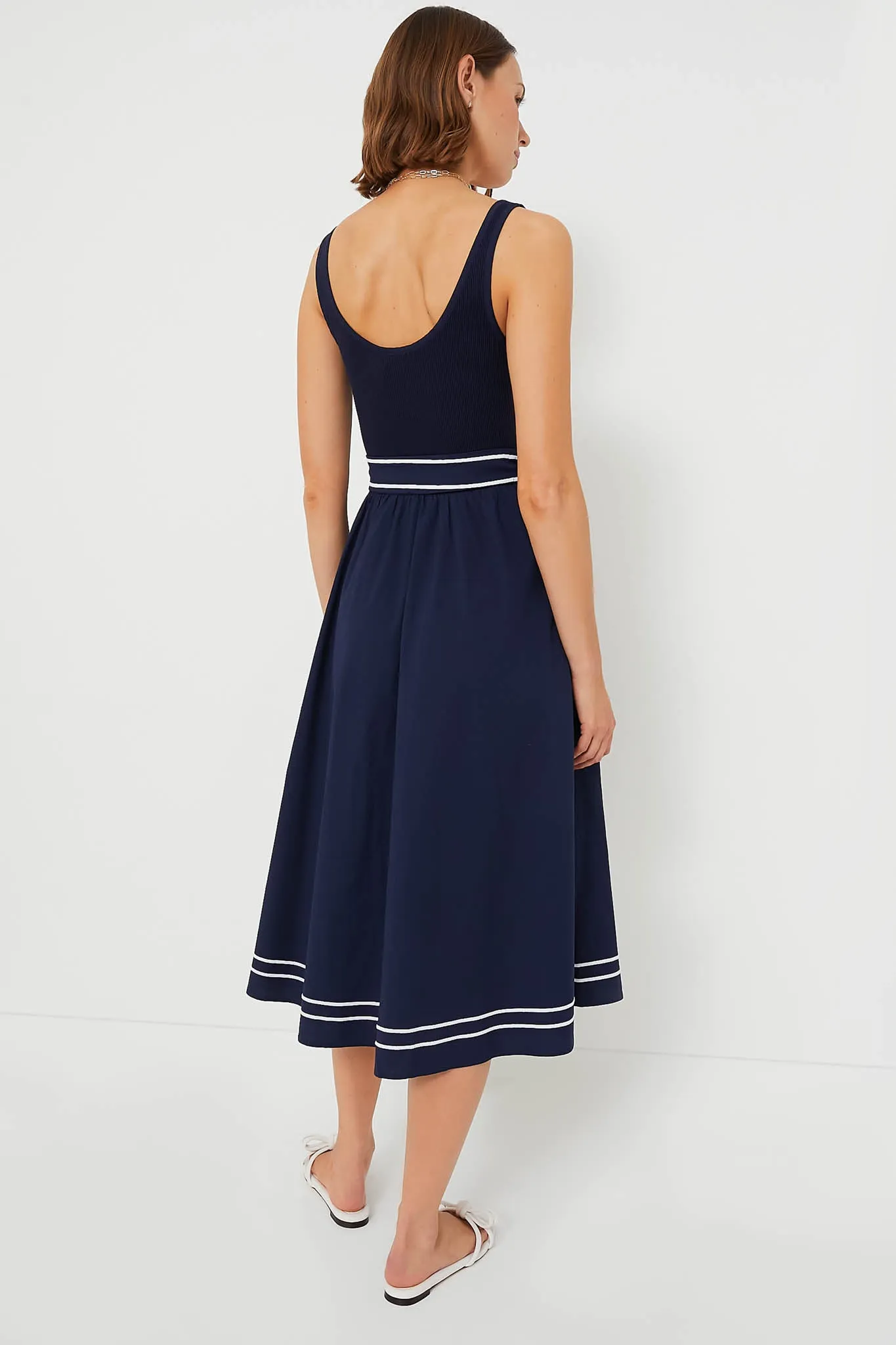 Nautical Navy Poplin Rib Midi Dress