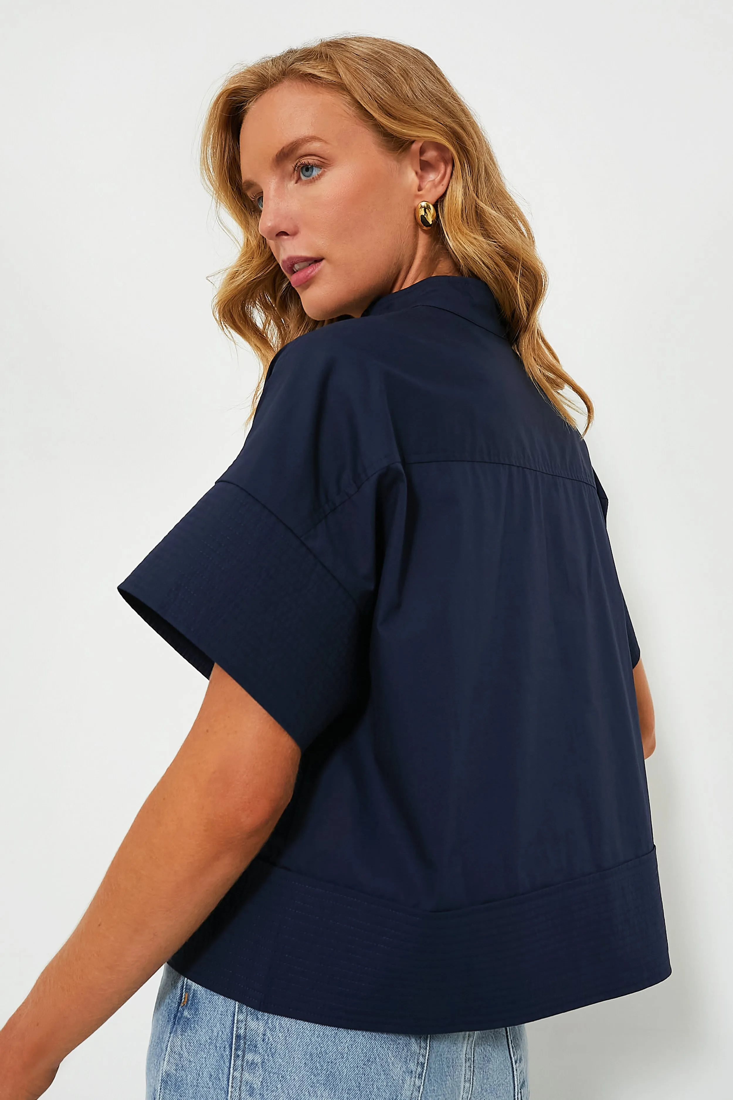 Navy Trapunto Stitch Sofia Shirt