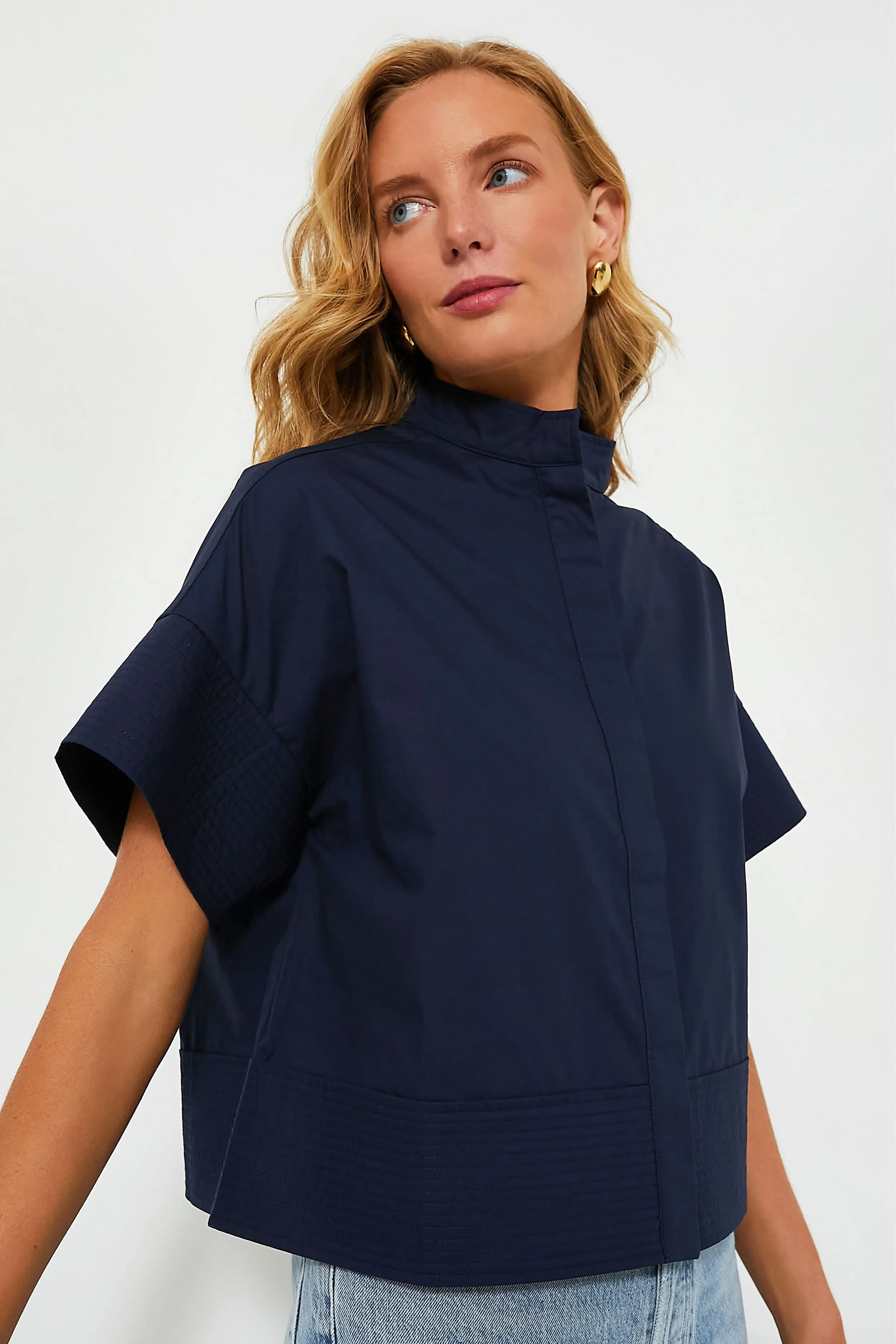 Navy Trapunto Stitch Sofia Shirt