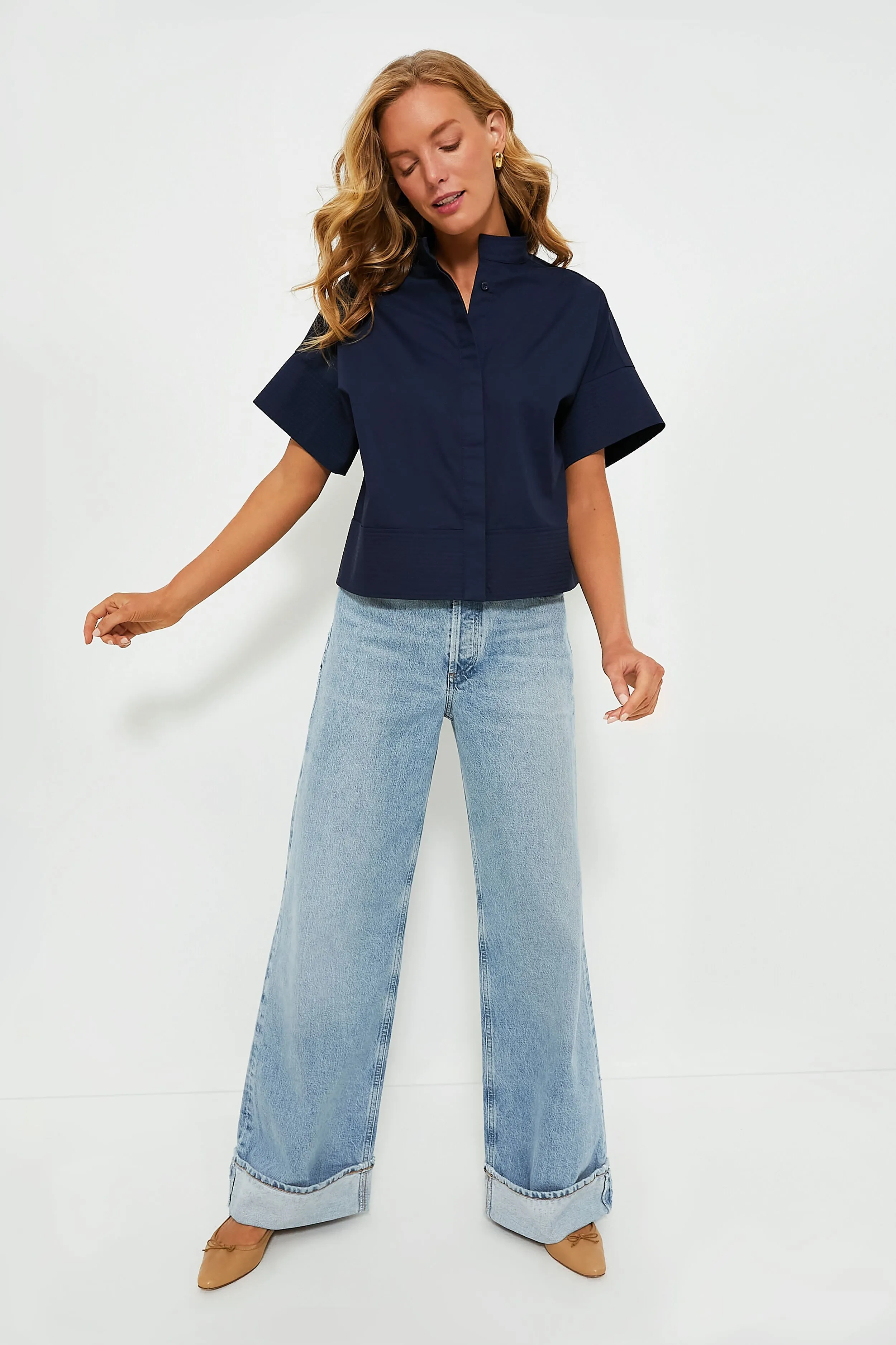 Navy Trapunto Stitch Sofia Shirt