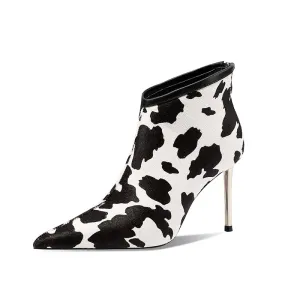 Nelly Stiletto Womens Cow Print Boots