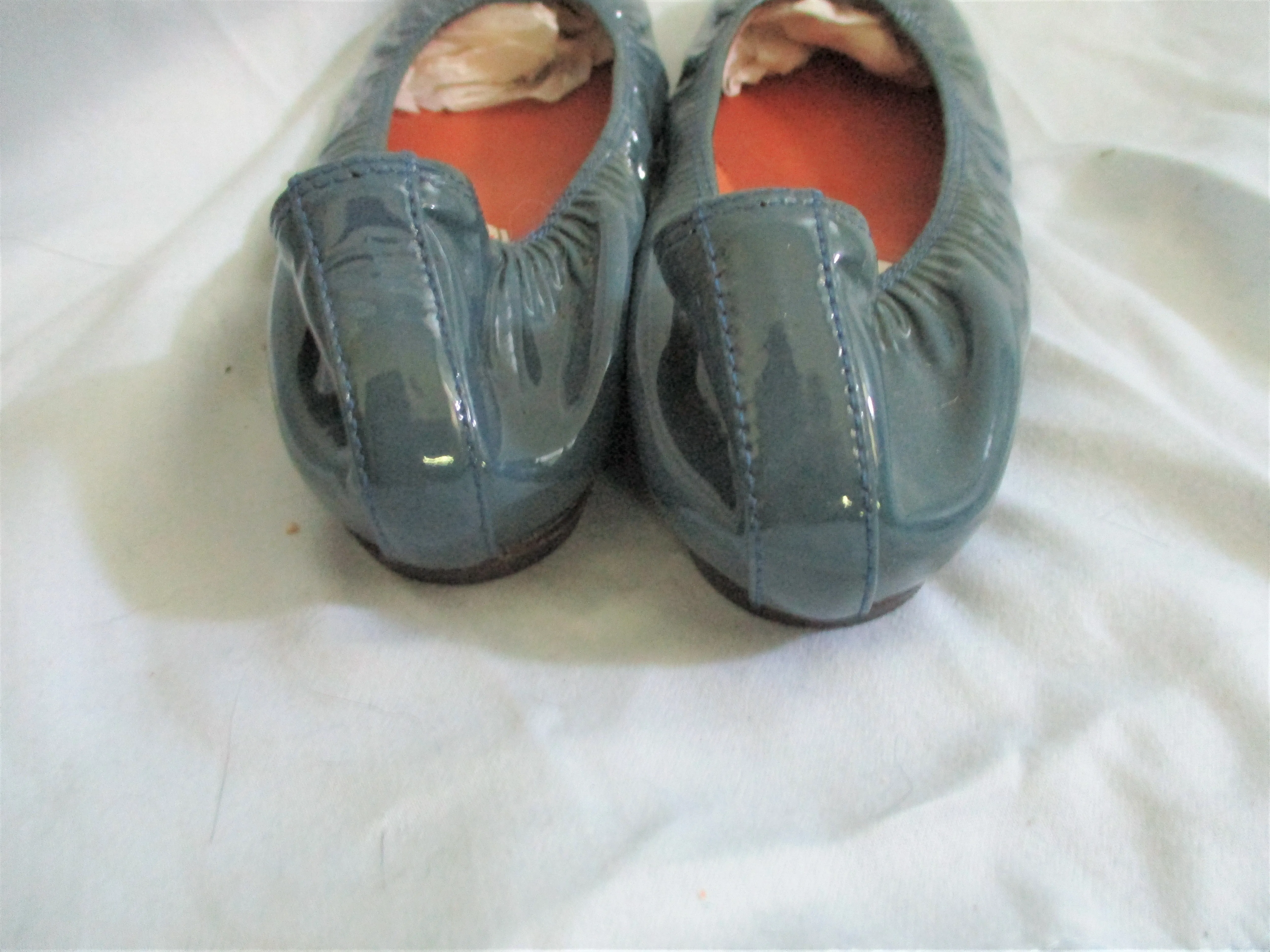 NEW LANVIN Patent Leather Ballet Flat Shoe 36.5 Peep Toe Slipper BLUE