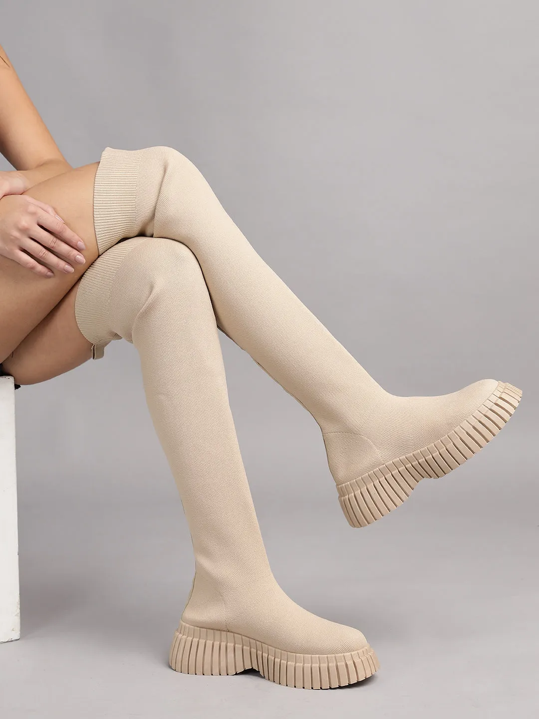 Nude Knitted High-End-Fashion Stylish Knee Boots (TC-RS3669-NUD)