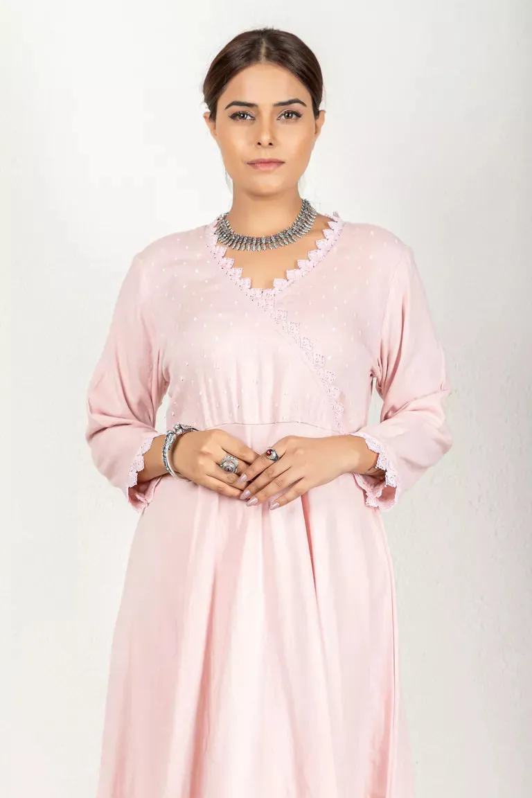 Nude Pink 3/4 Sleeves Cotton Kurta