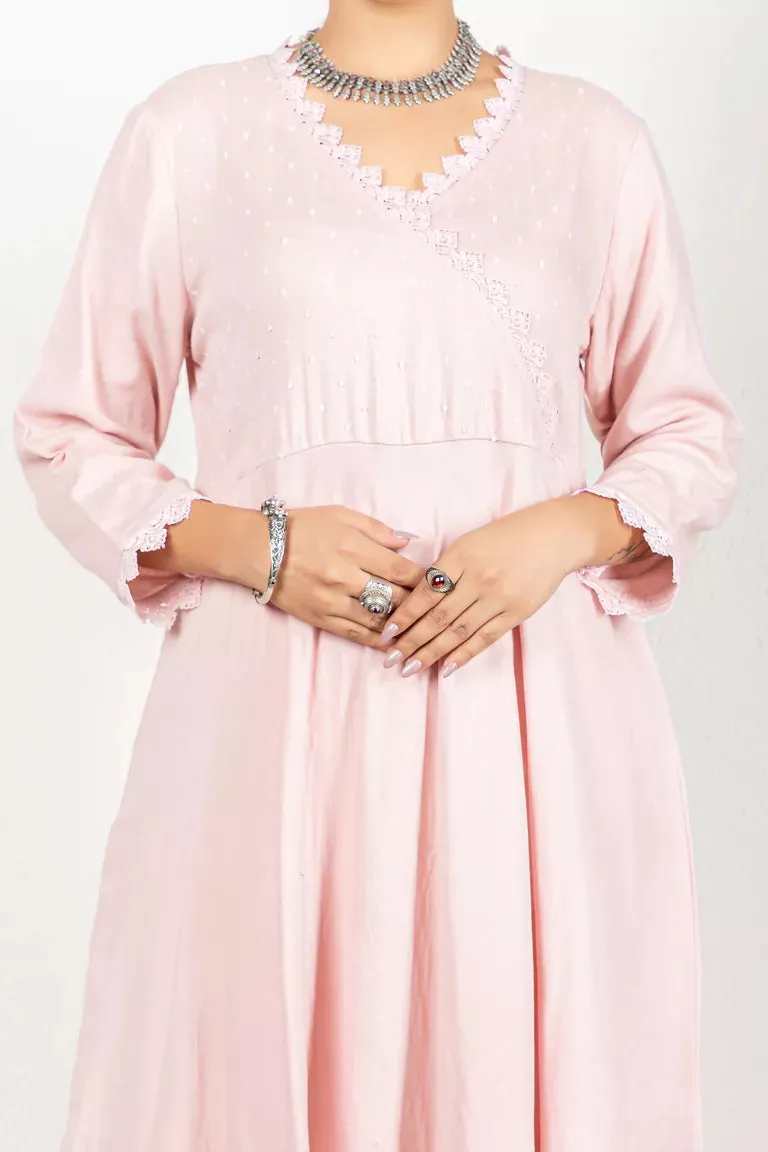 Nude Pink 3/4 Sleeves Cotton Kurta