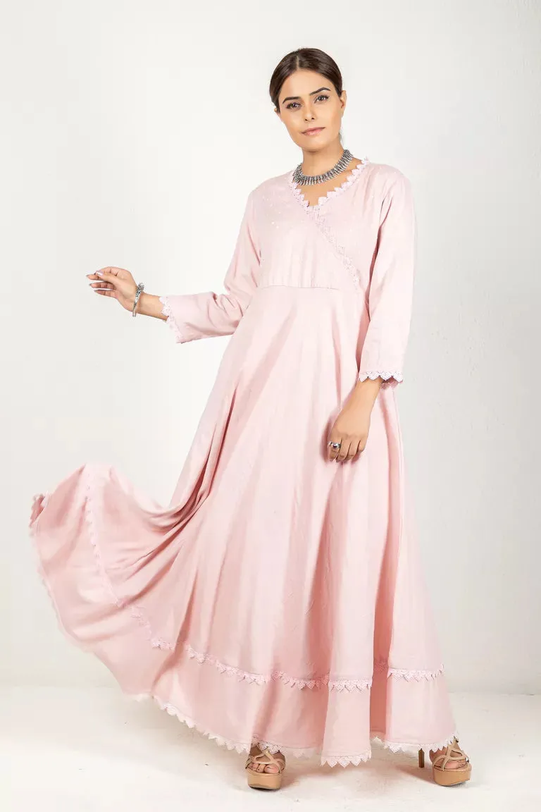 Nude Pink 3/4 Sleeves Cotton Kurta