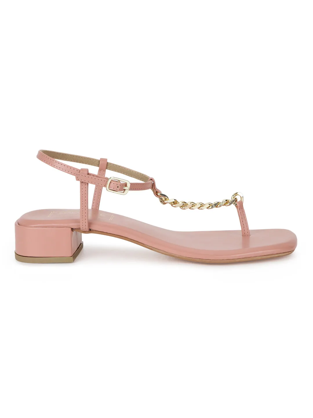 Nude PU Low Block Heel Sandals With Gold Chain (TP28051-NUD)