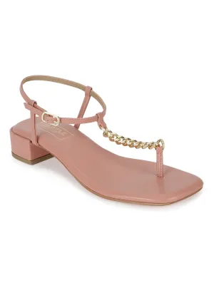 Nude PU Low Block Heel Sandals With Gold Chain (TP28051-NUD)