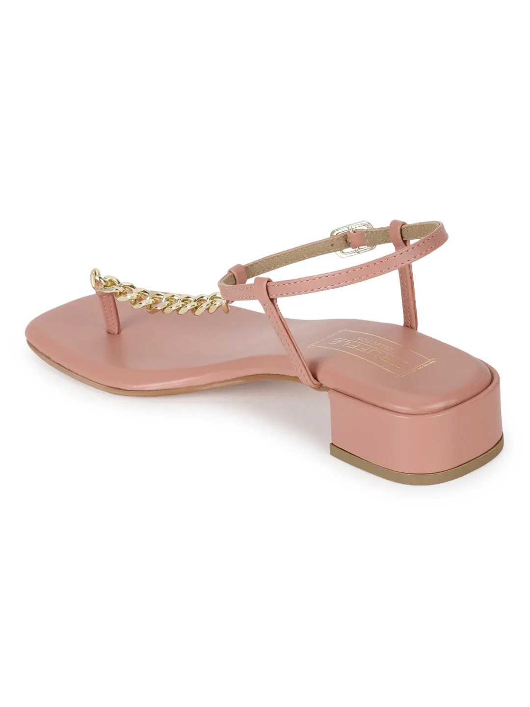 Nude PU Low Block Heel Sandals With Gold Chain (TP28051-NUD)