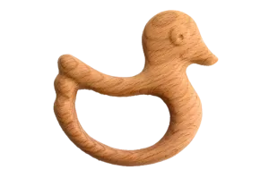 Organic Wooden Rattle-Teether Duck