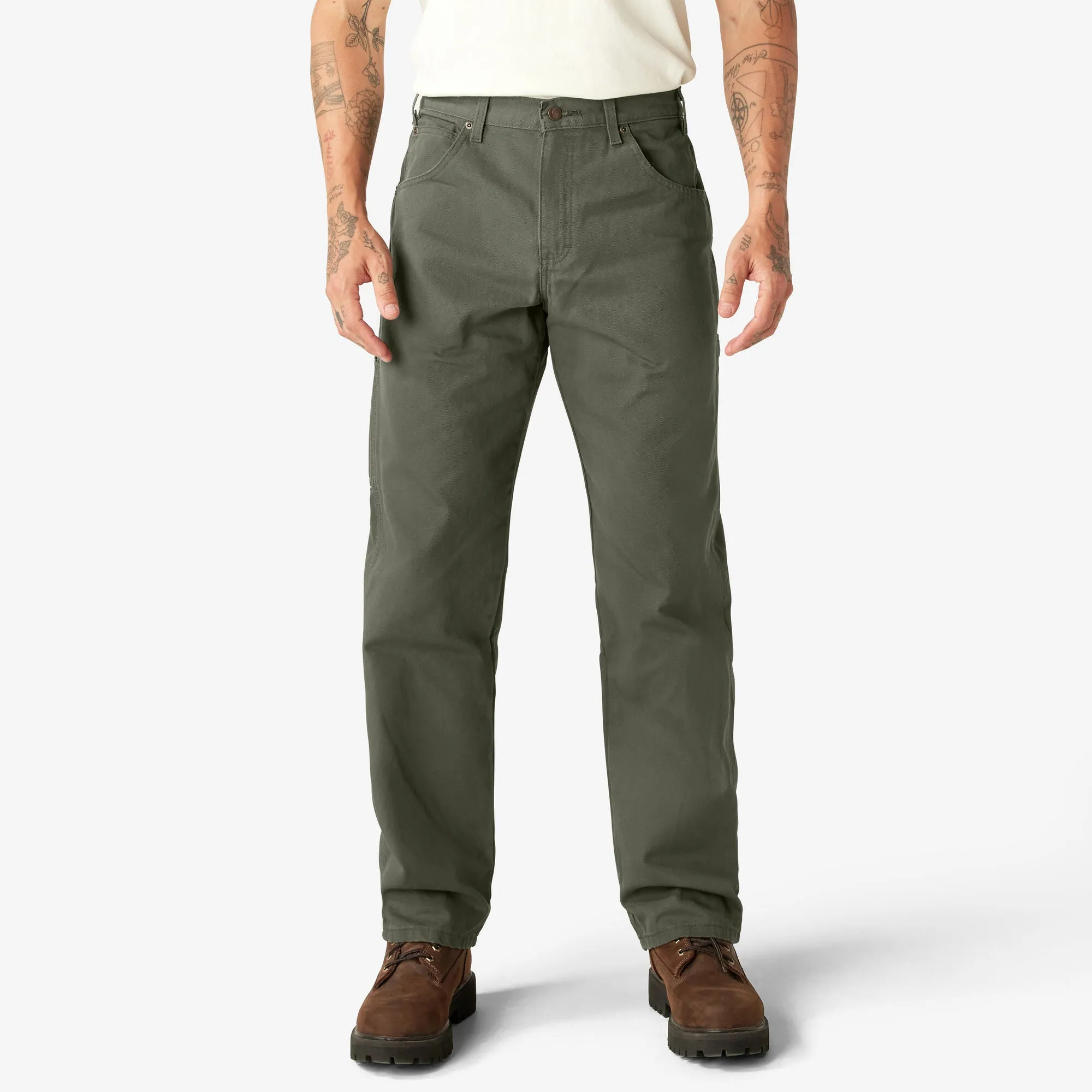 Pants - Dickies Relaxed Fit Heavyweight Duck Carpenter Pants, Rinsed Moss Green, 1939RMG