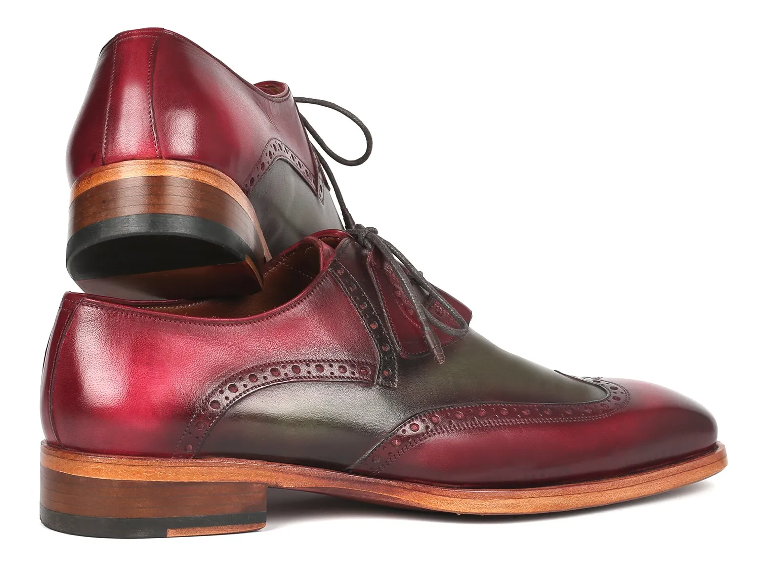 Paul Parkman Goodyear Welted Ghillie Lacing Brogues in Green & Bordeaux