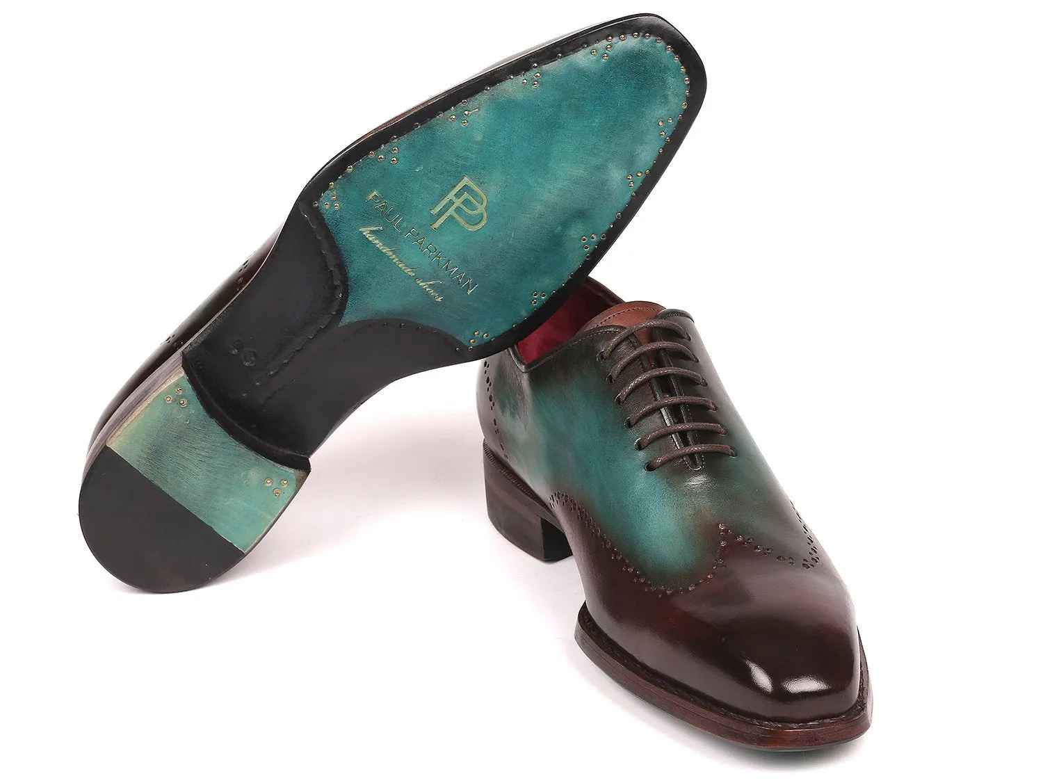 Paul Parkman Goodyear Welted Wingtip Oxfords in Brown & Turquoise