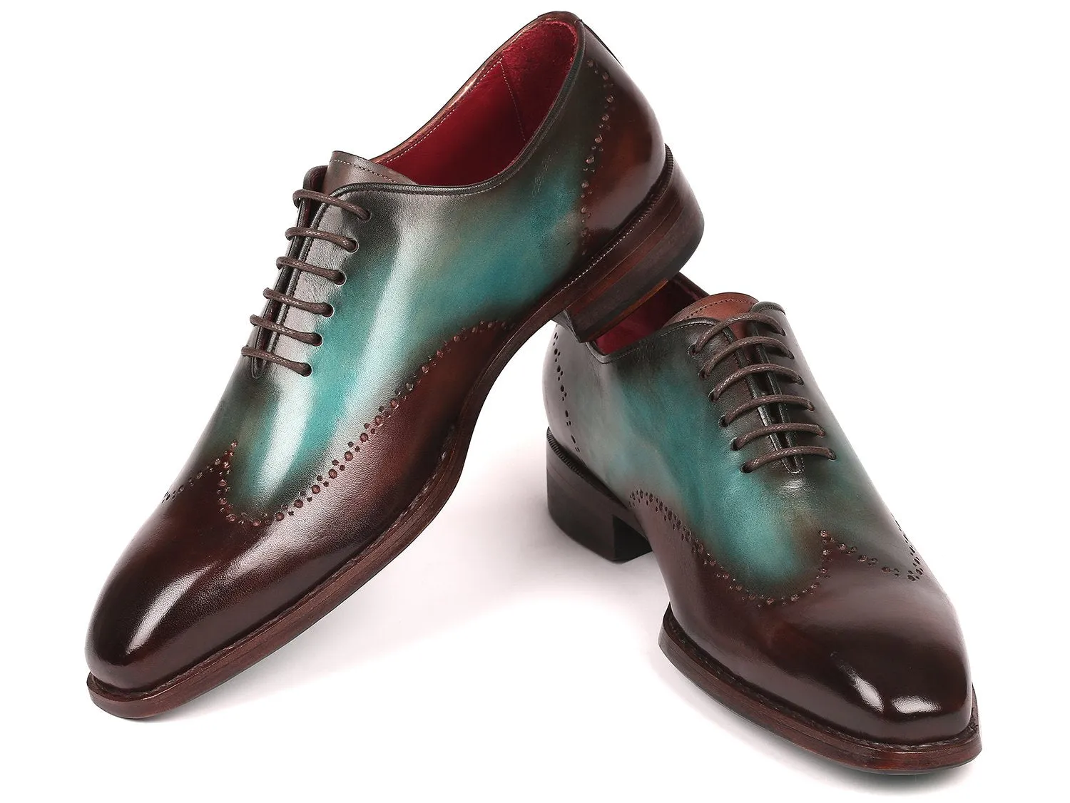 Paul Parkman Goodyear Welted Wingtip Oxfords in Brown & Turquoise