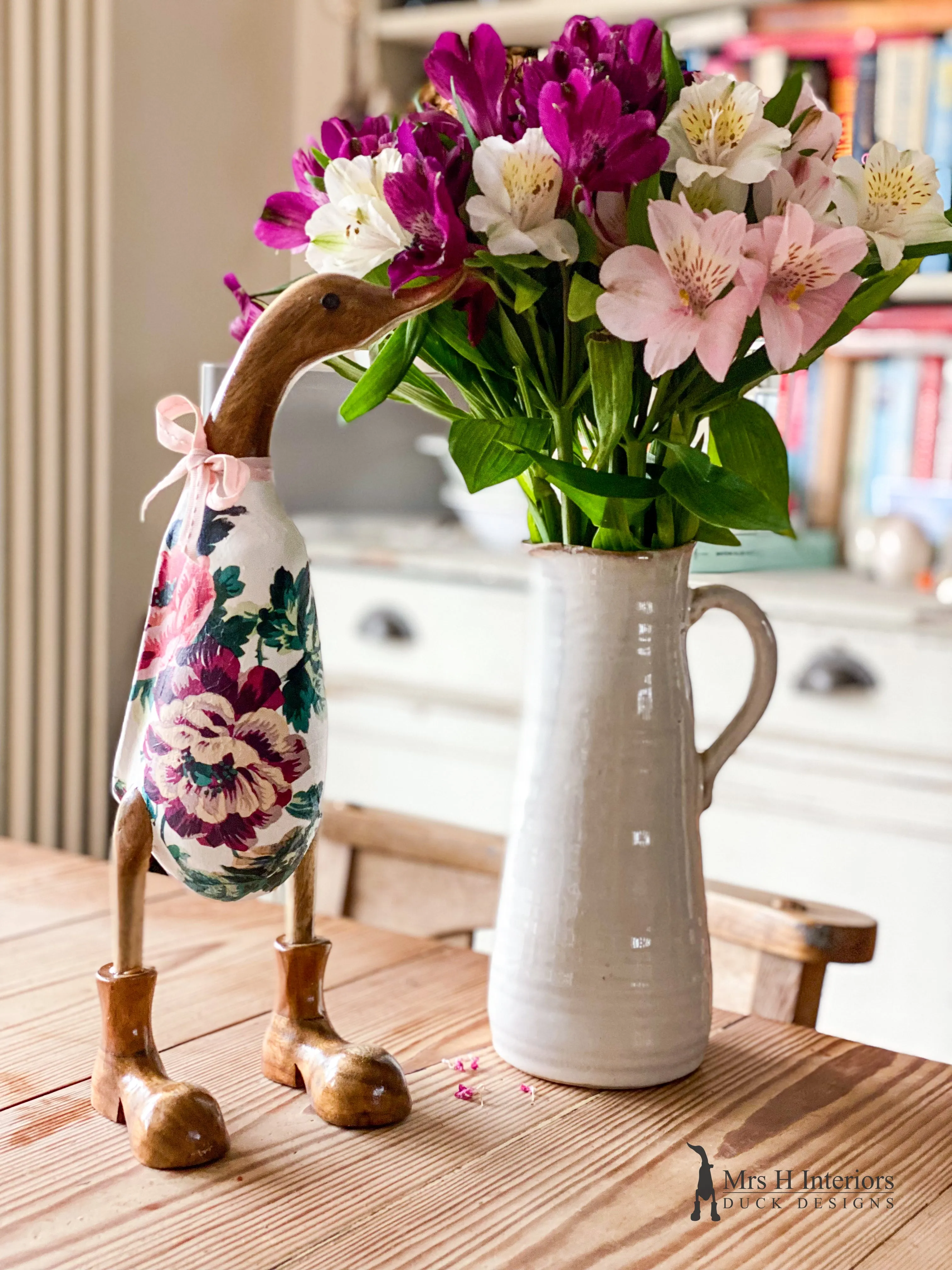 Peony - Decorated Wooden Duck in Boots by Mrs H the Duck Lady