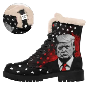 Personalized MAGA Boots, Custom Flag, Trump Warm Fur Boots, Unique Gift for Support to Trump