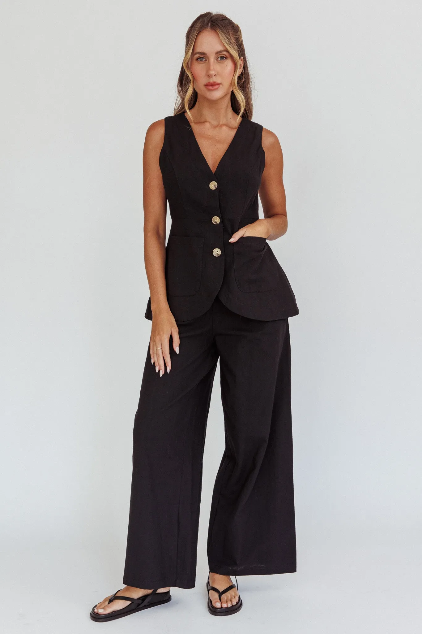 Philomena Wide-Leg Pants Black