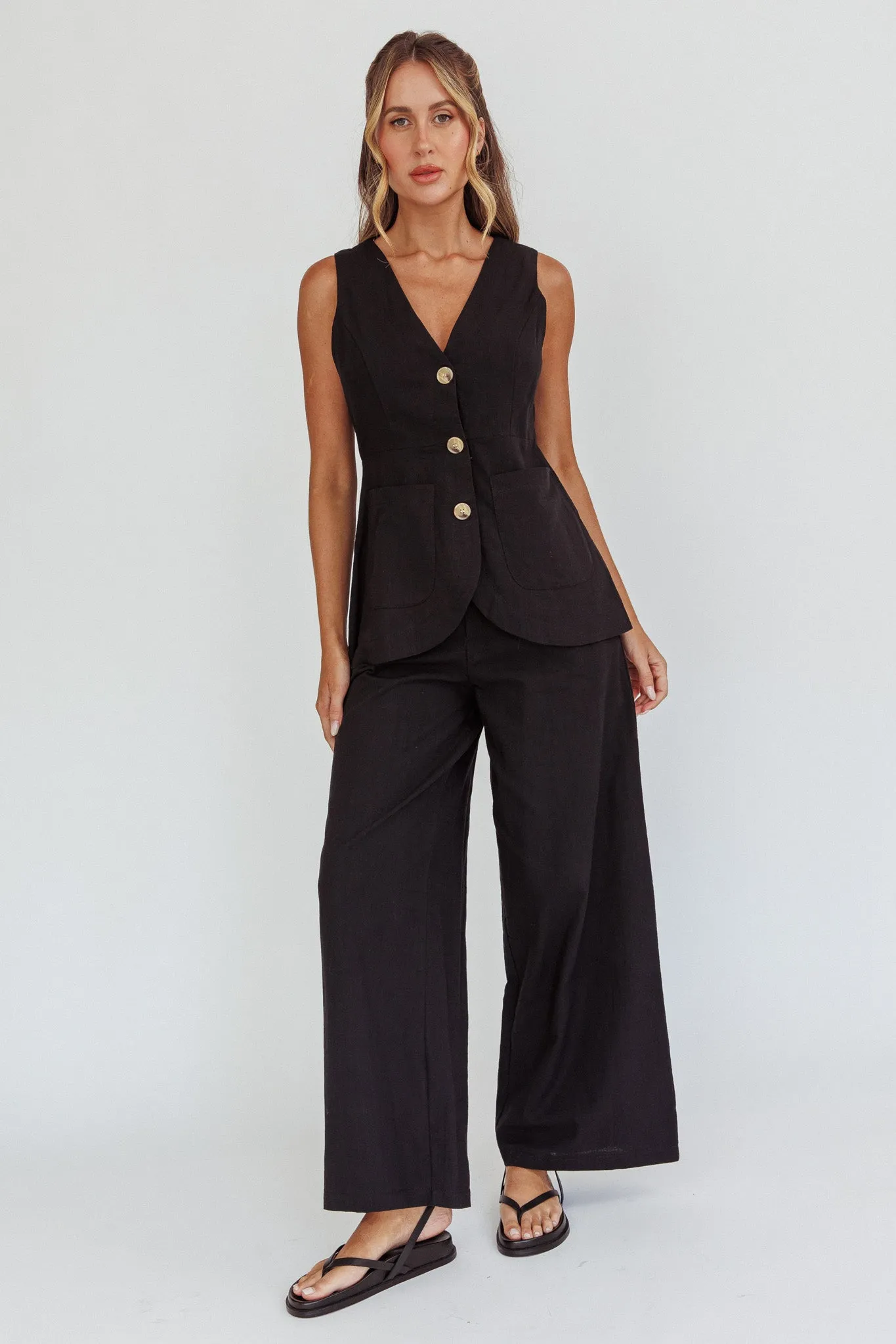 Philomena Wide-Leg Pants Black