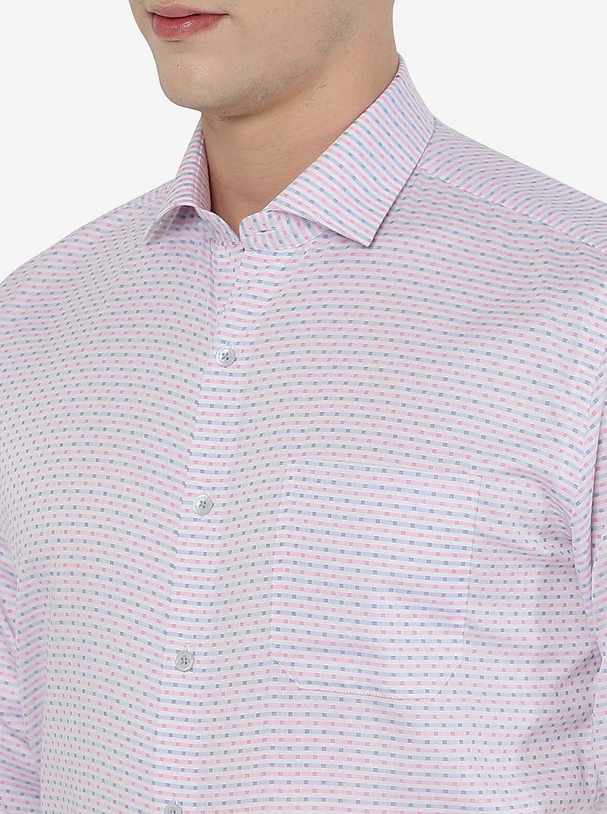 Pink & White Striped Regular Fit Formal Shirt | JadeBlue