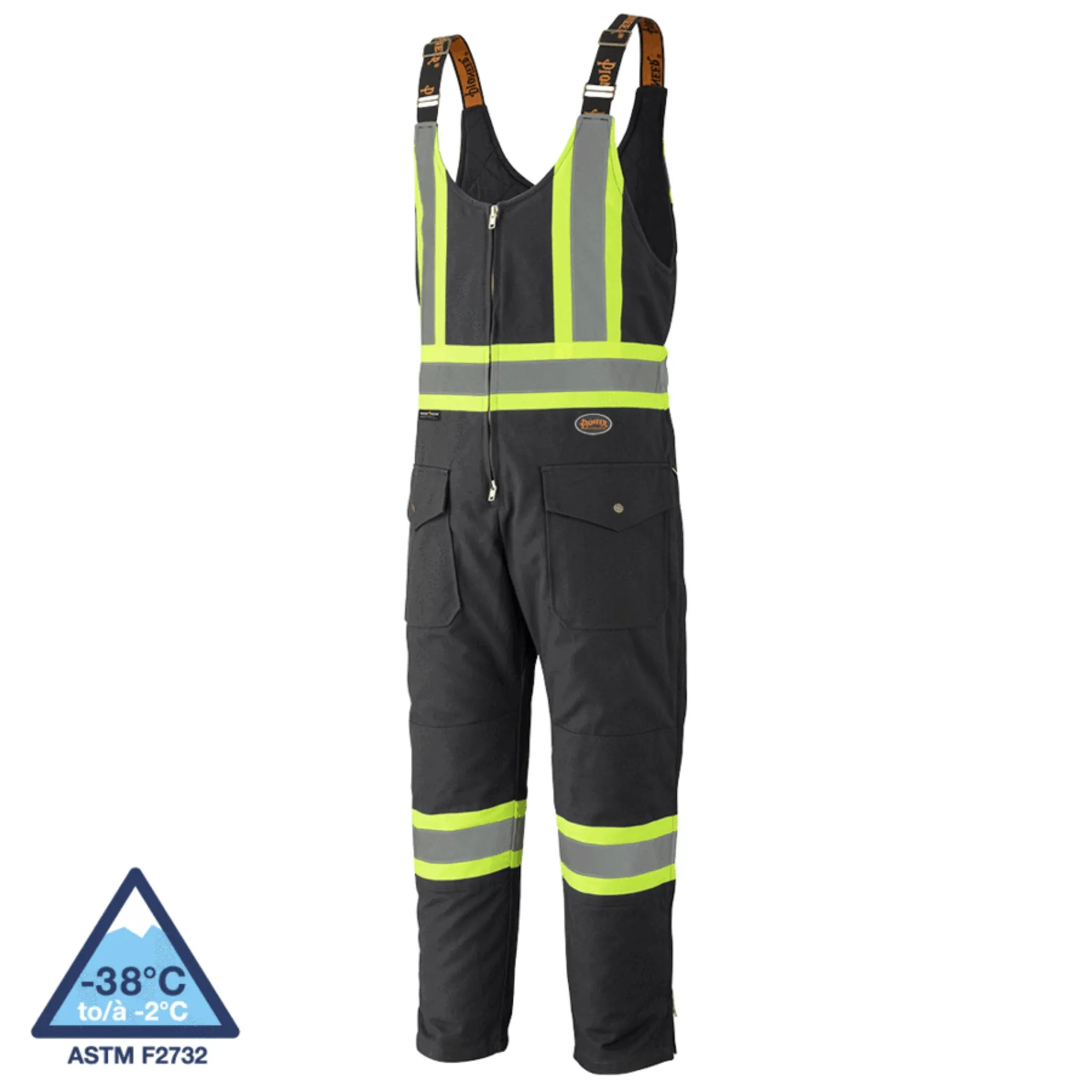 Pioneer Men's Hi-Vis Quilted Cotton Duck Bib Overalls - CSA Approved, Insulated, Reflective, Durable | 10.5oz Fabric, Adjustable Fit | Sizes S-4XL