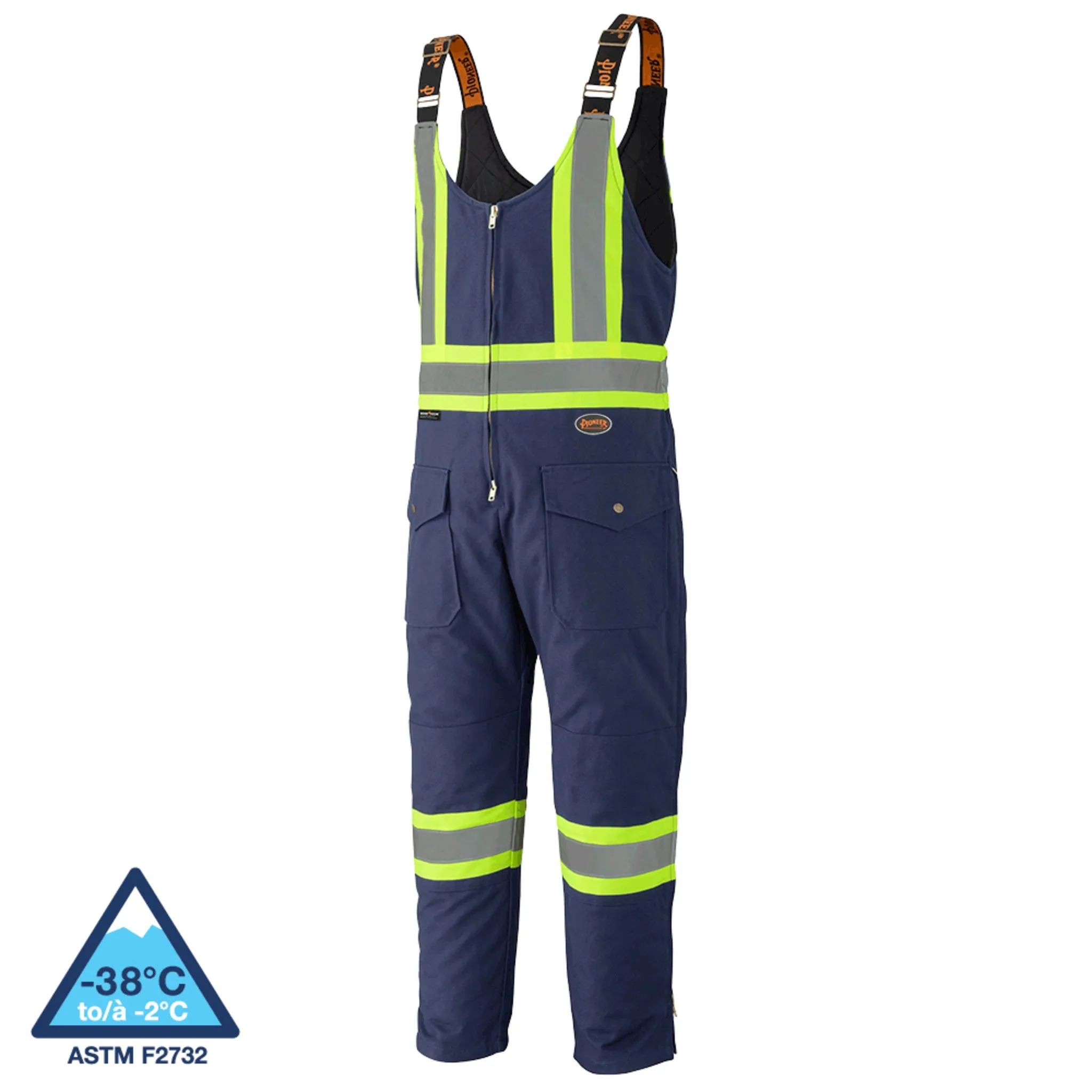 Pioneer Men's Hi-Vis Quilted Cotton Duck Bib Overalls - CSA Approved, Insulated, Reflective, Durable | 10.5oz Fabric, Adjustable Fit | Sizes S-4XL