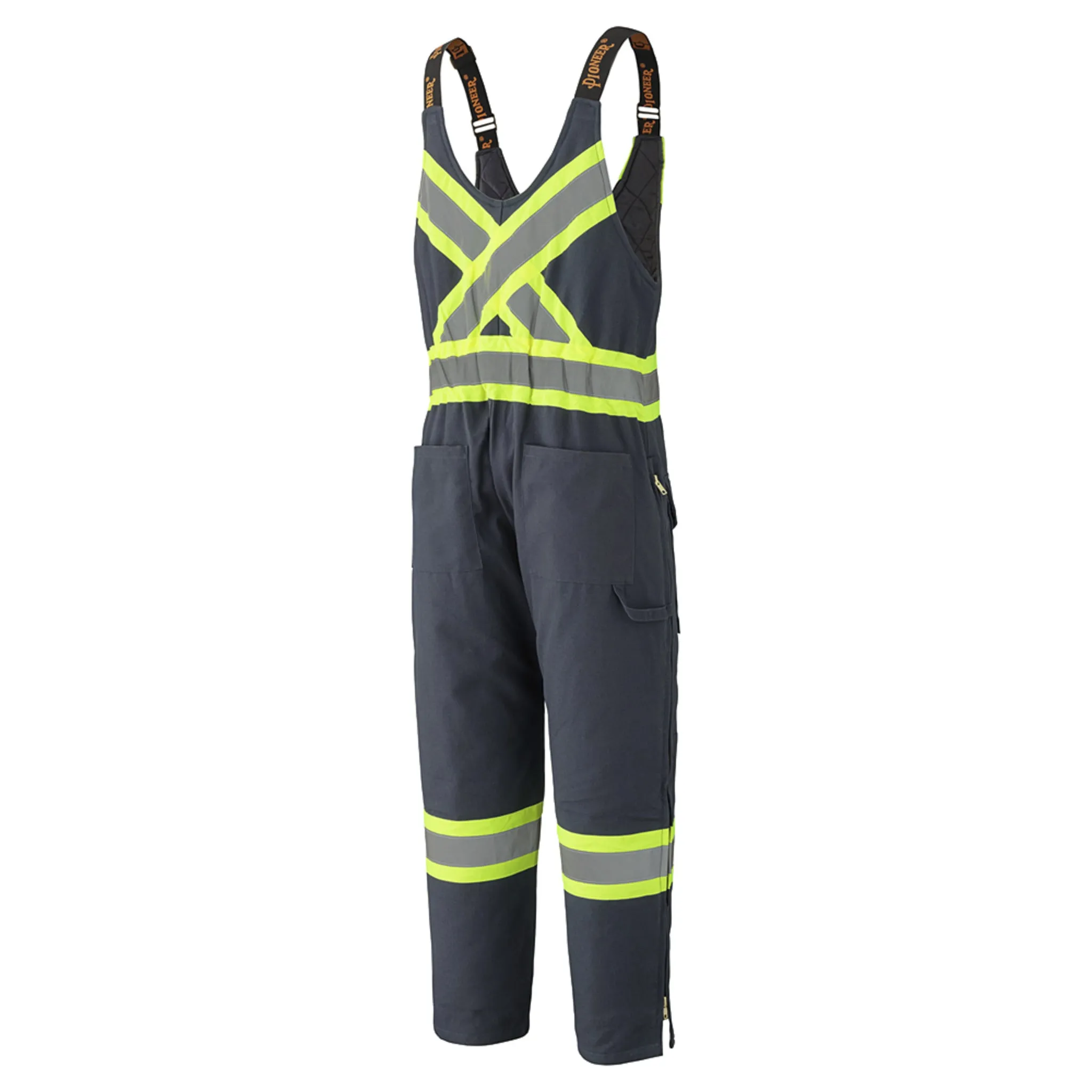 Pioneer Men's Hi-Vis Quilted Cotton Duck Bib Overalls - CSA Approved, Insulated, Reflective, Durable | 10.5oz Fabric, Adjustable Fit | Sizes S-4XL