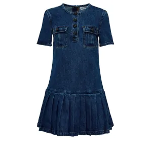 Pleated Denim Mini Dress