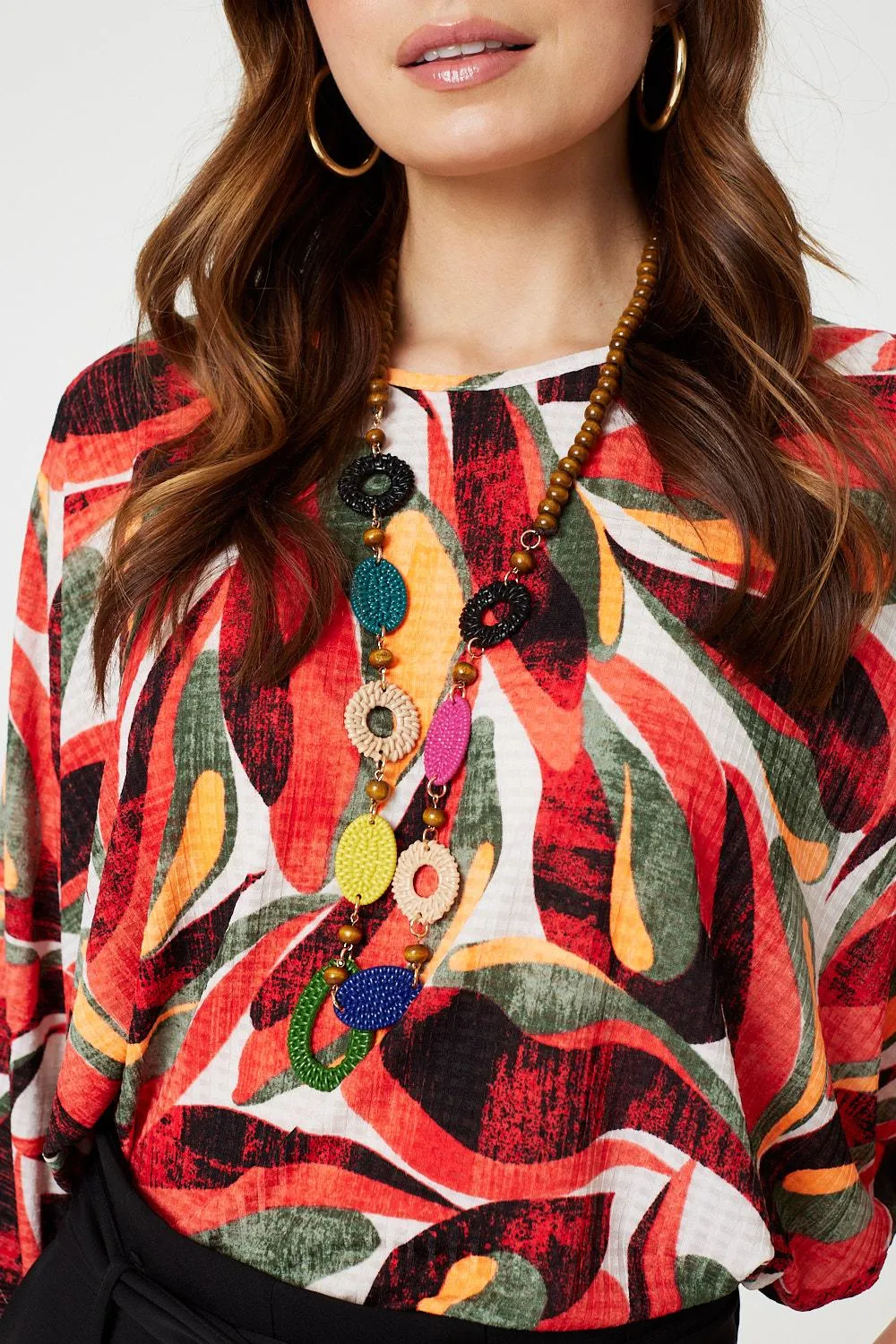 Printed Oversized Top with Necklace