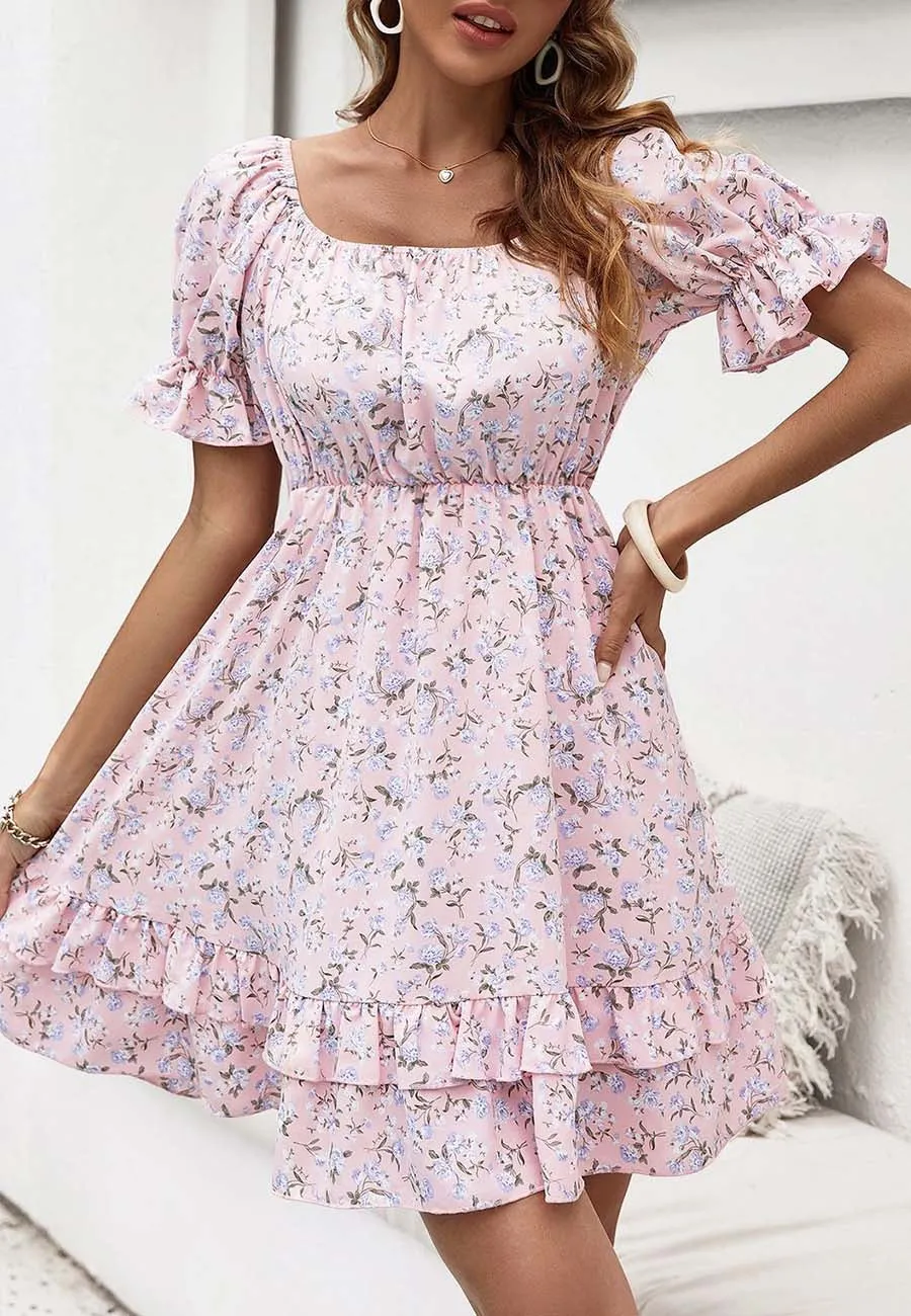 Puff Sleeve Ruffle Detail Dress