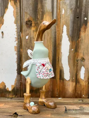 Queen of stitches Decorated Wooden Duck in Boots by Mrs H the Duck Lady