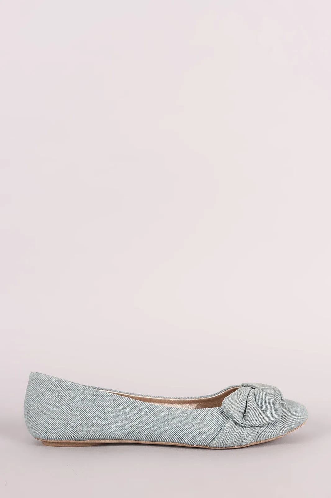 Qupid Denim Knotted Bow Ballet Flat