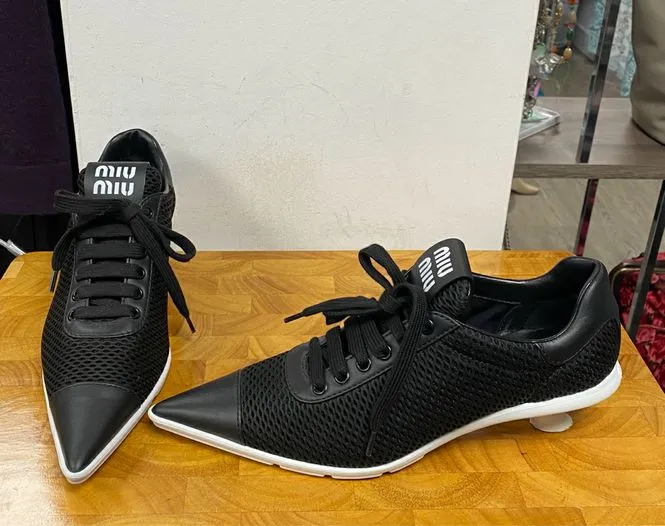 Rare Miu Miu Black Mesh Sneaker Kitten Heels Size 38.5 US 8/8.5