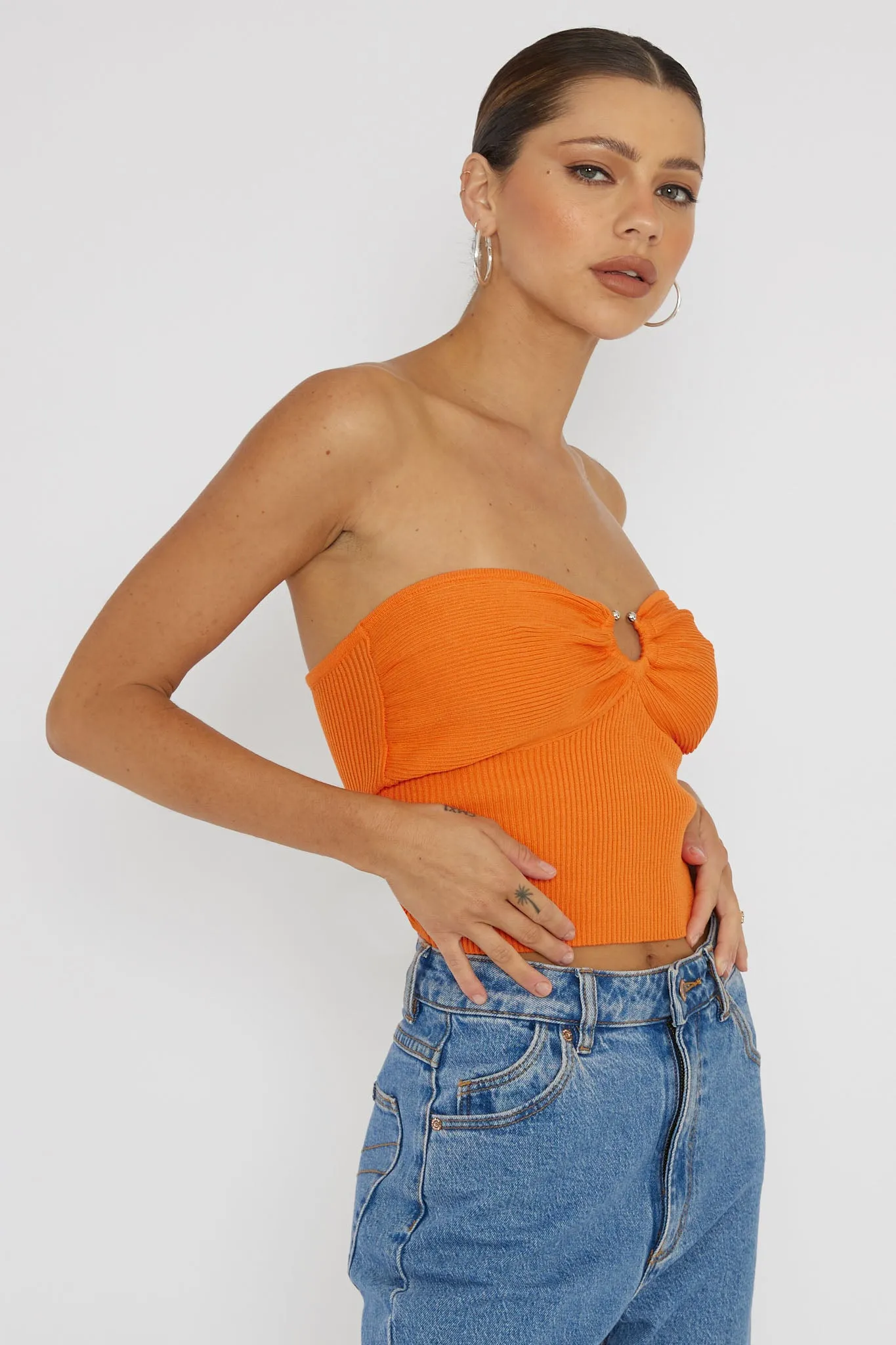 Real Talk Sweetheart Neckline Top Orange