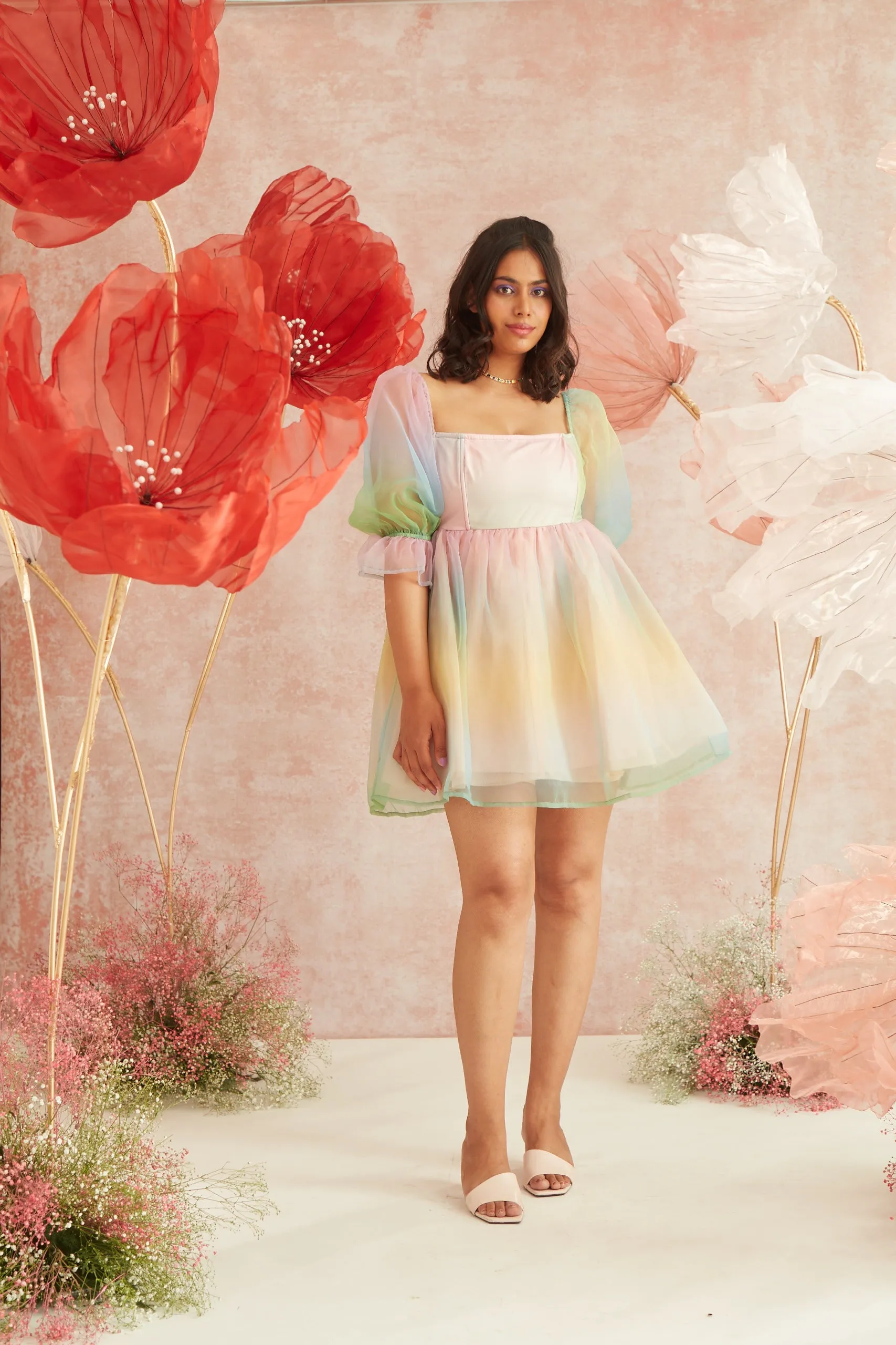 Reese Rainbow Organza Corset Mini Dress