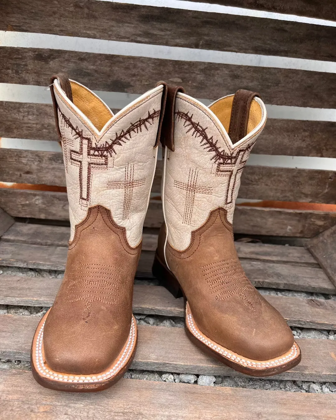 Roper Children & Youth Brown Cross Embroidered Cowboy Boots 7022-8495