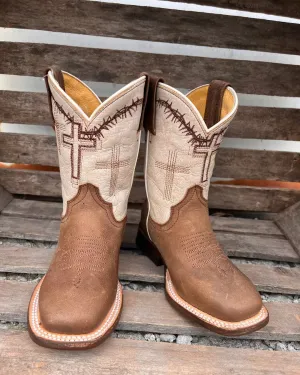 Roper Children & Youth Brown Cross Embroidered Cowboy Boots 7022-8495