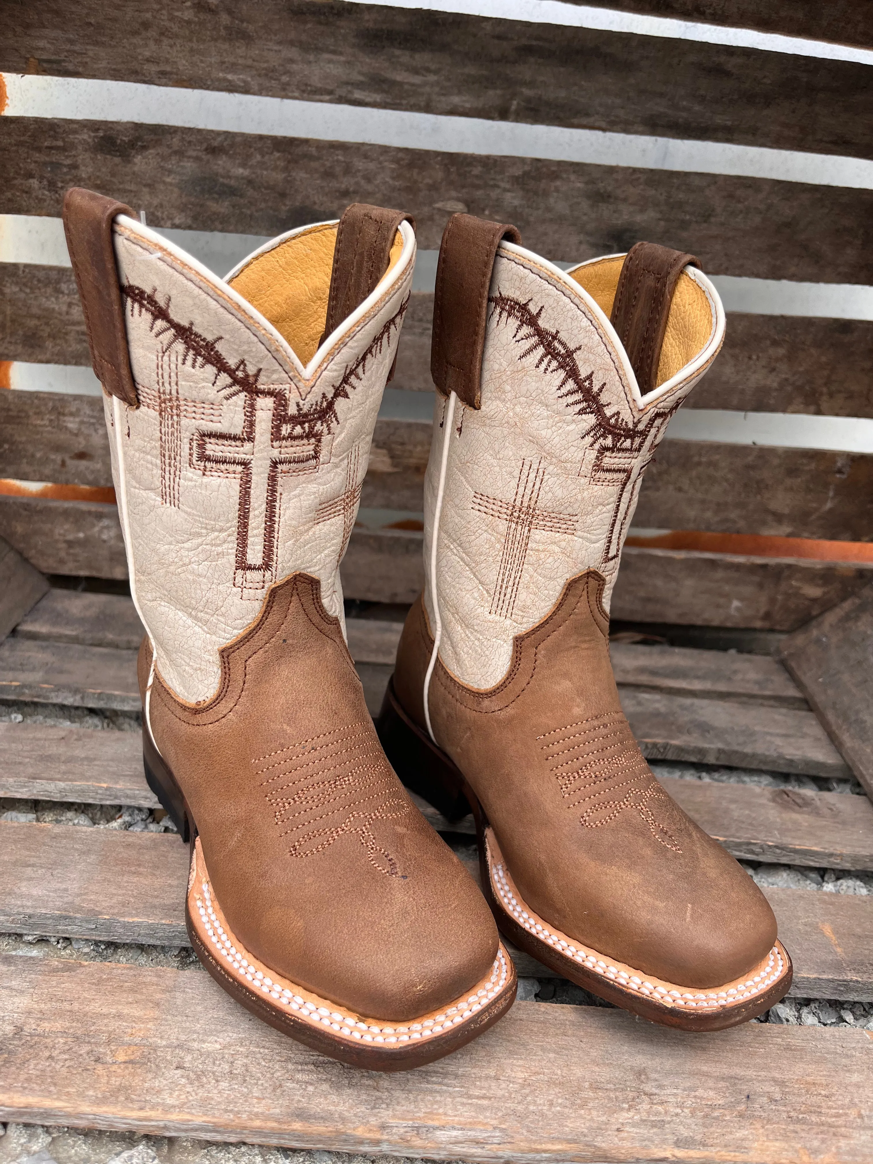 Roper Children & Youth Brown Cross Embroidered Cowboy Boots 7022-8495