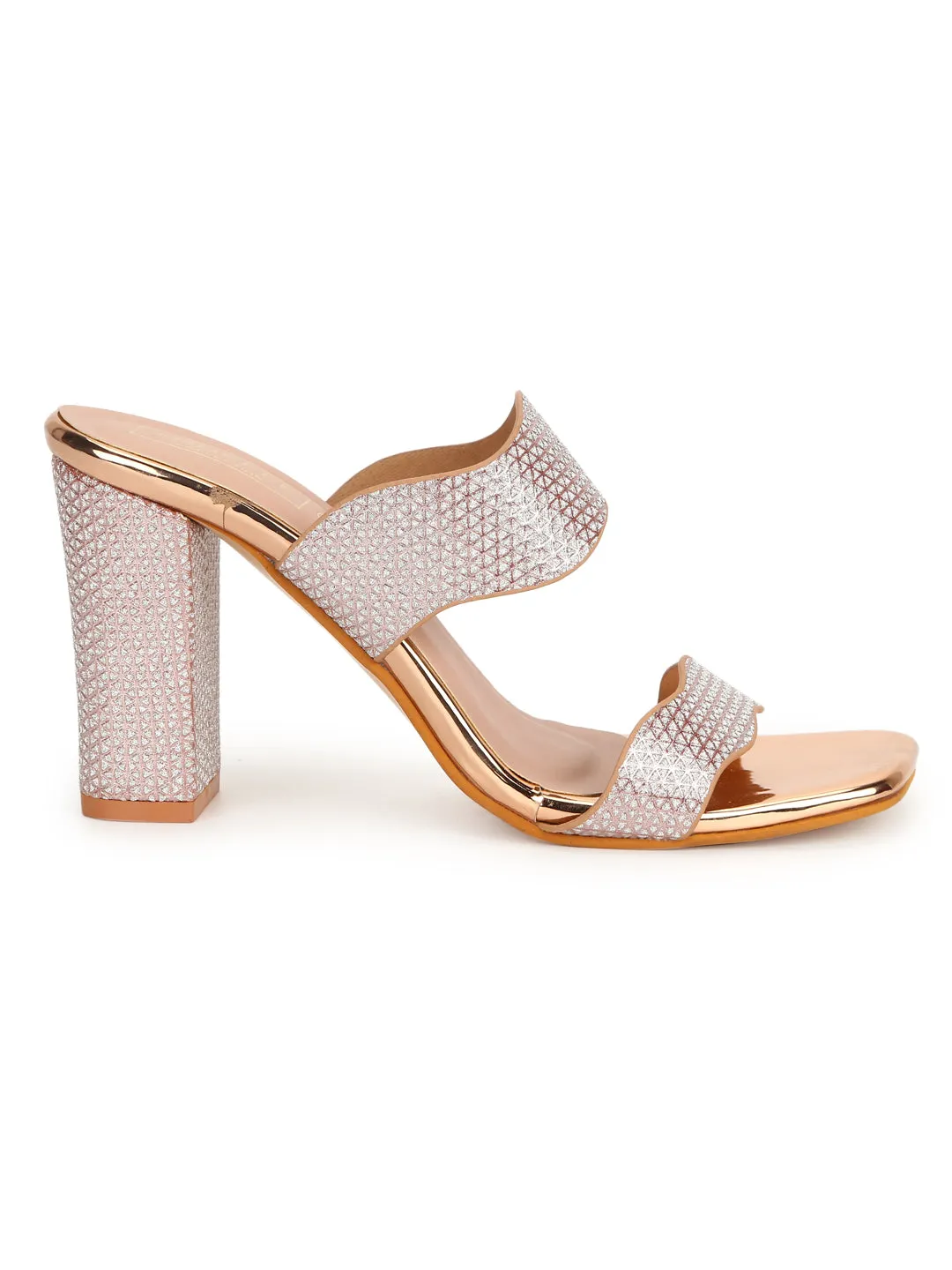 Rosegold Patent Glitter High Block Heel Mules (TC-SLC-N1112-RGLD)