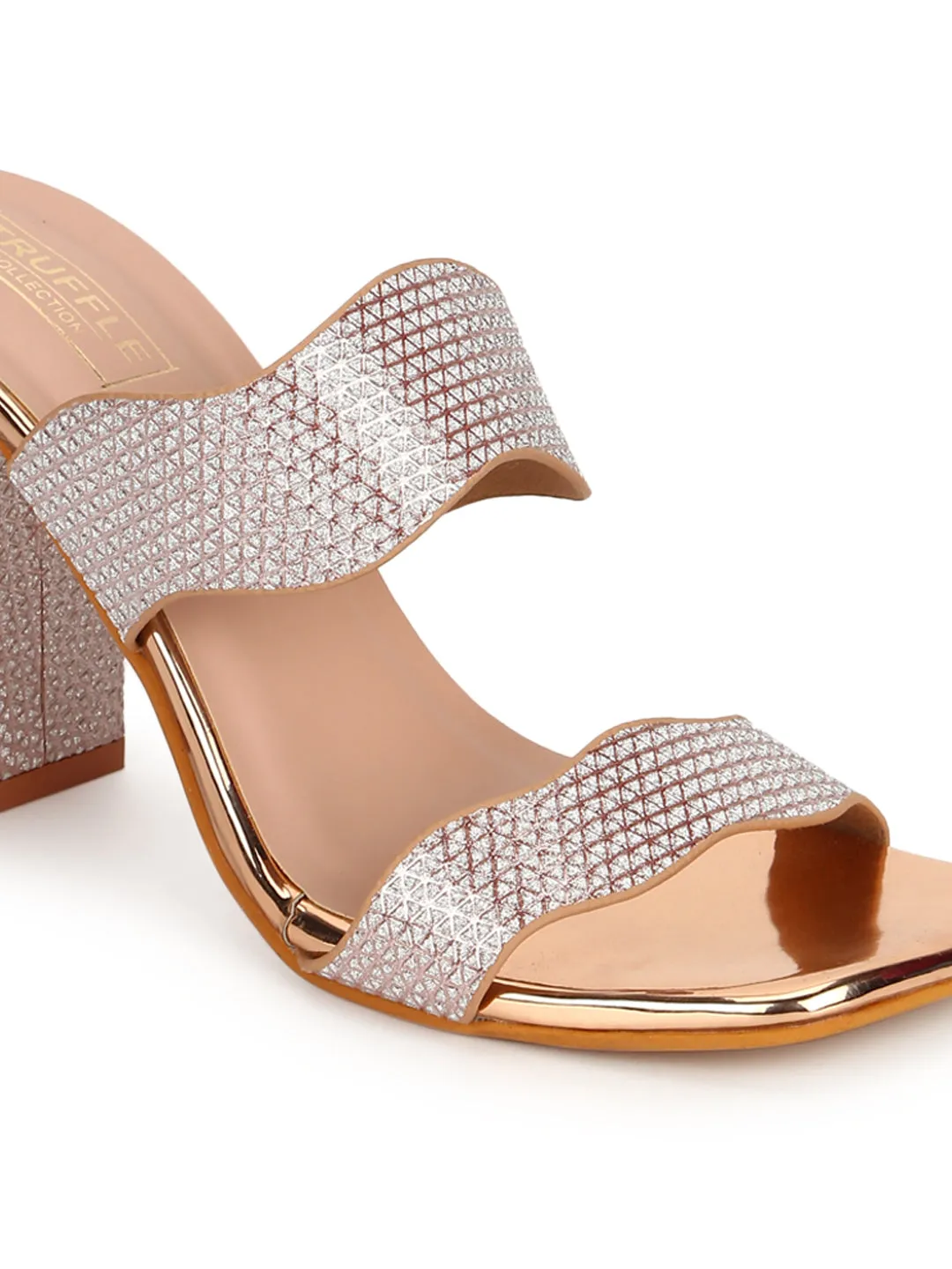 Rosegold Patent Glitter High Block Heel Mules (TC-SLC-N1112-RGLD)