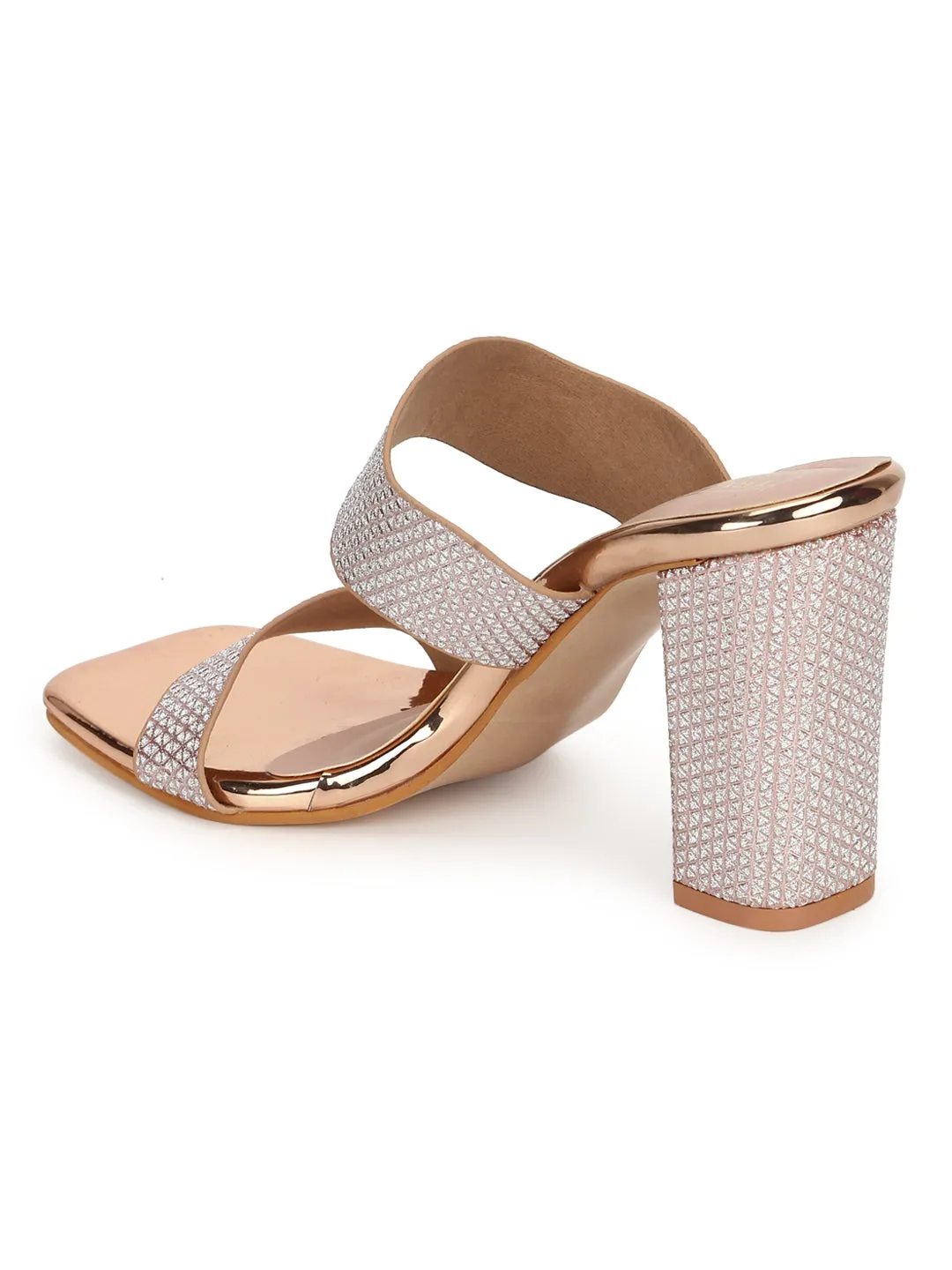 Rosegold Patent Glitter High Block Heel Mules (TC-SLC-N1112-RGLD)