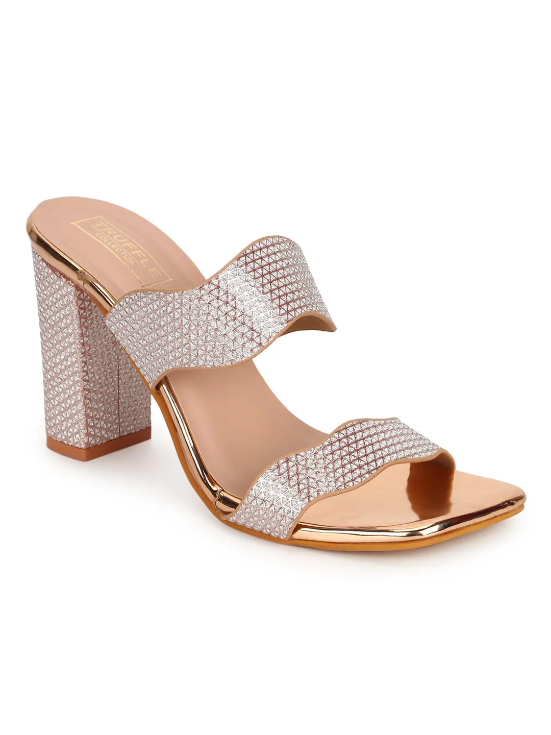 Rosegold Patent Glitter High Block Heel Mules (TC-SLC-N1112-RGLD)