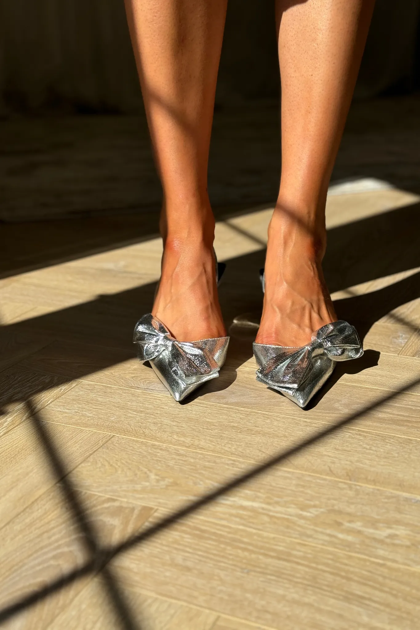 Sadie Metallic Slingback With Bow In Silver