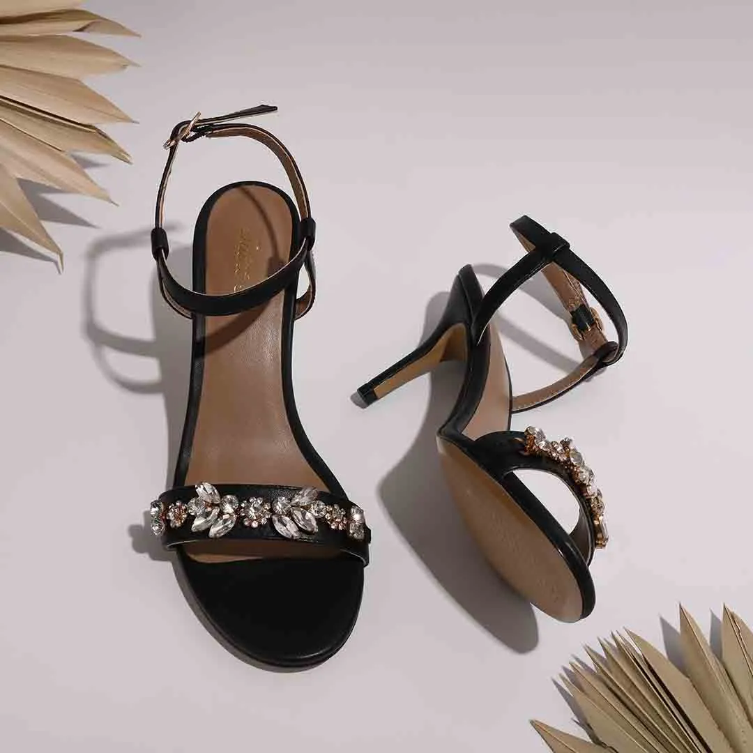 Saint Alani Transparent Stones Embellished Black Leather Stilettos