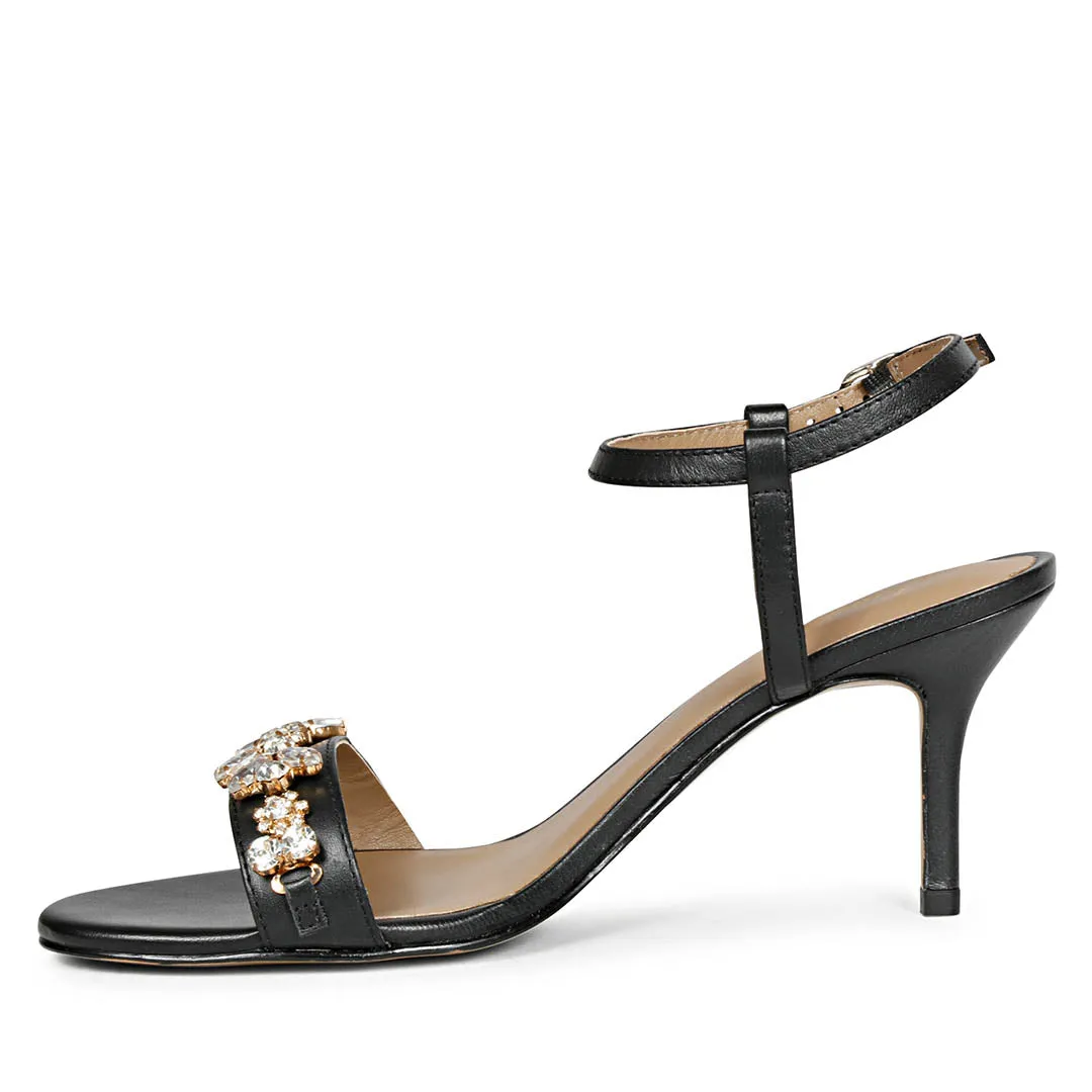 Saint Alani Transparent Stones Embellished Black Leather Stilettos