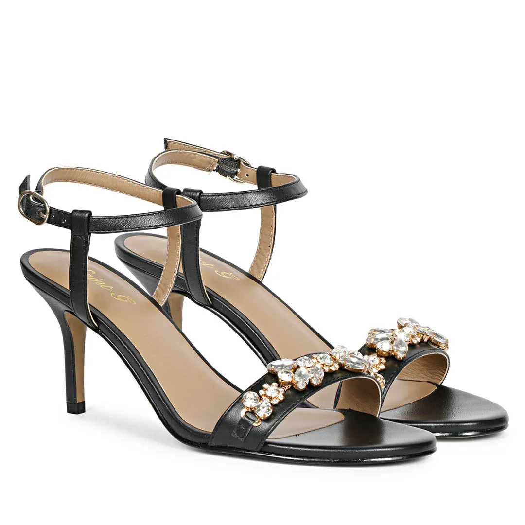 Saint Alani Transparent Stones Embellished Black Leather Stilettos